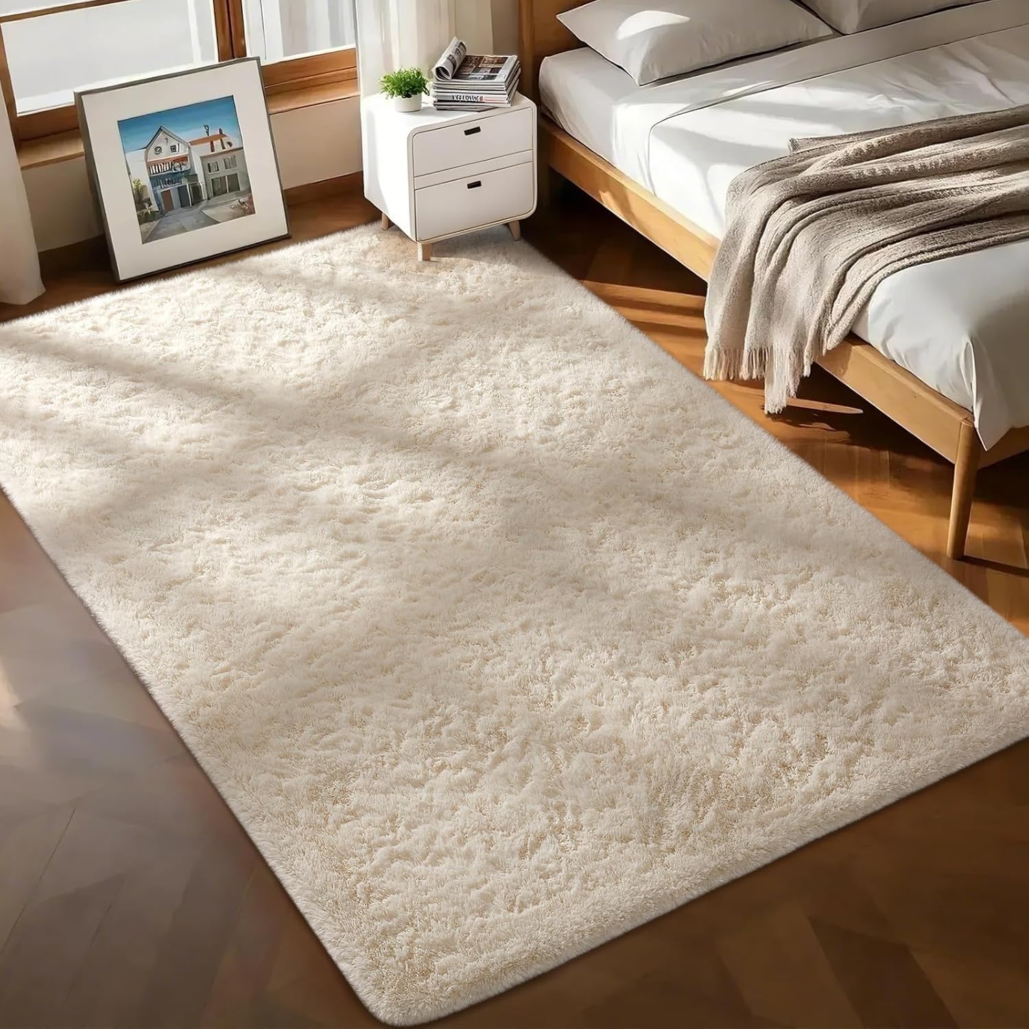 Grey Fluffy Shag Area Rug