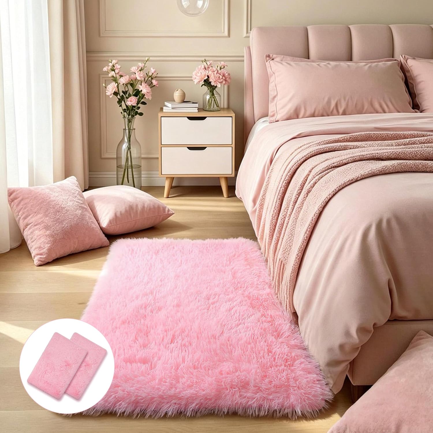 Pink Fluffy Shag Area Rug
