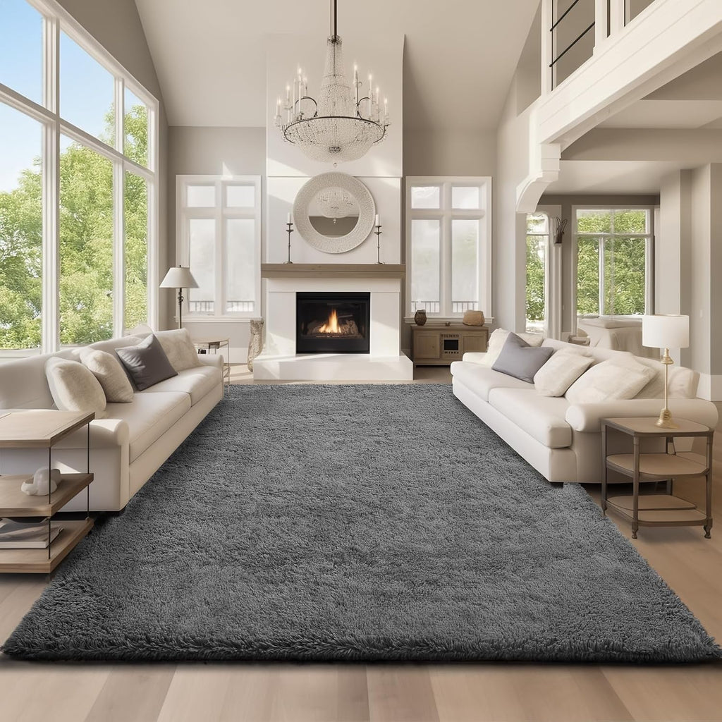 Grey Fluffy Shag Area Rug