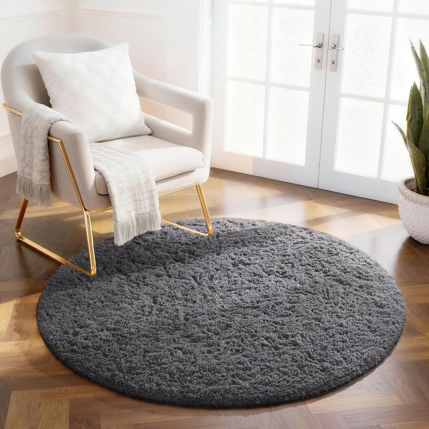 Grey Fluffy Shag Area Rug