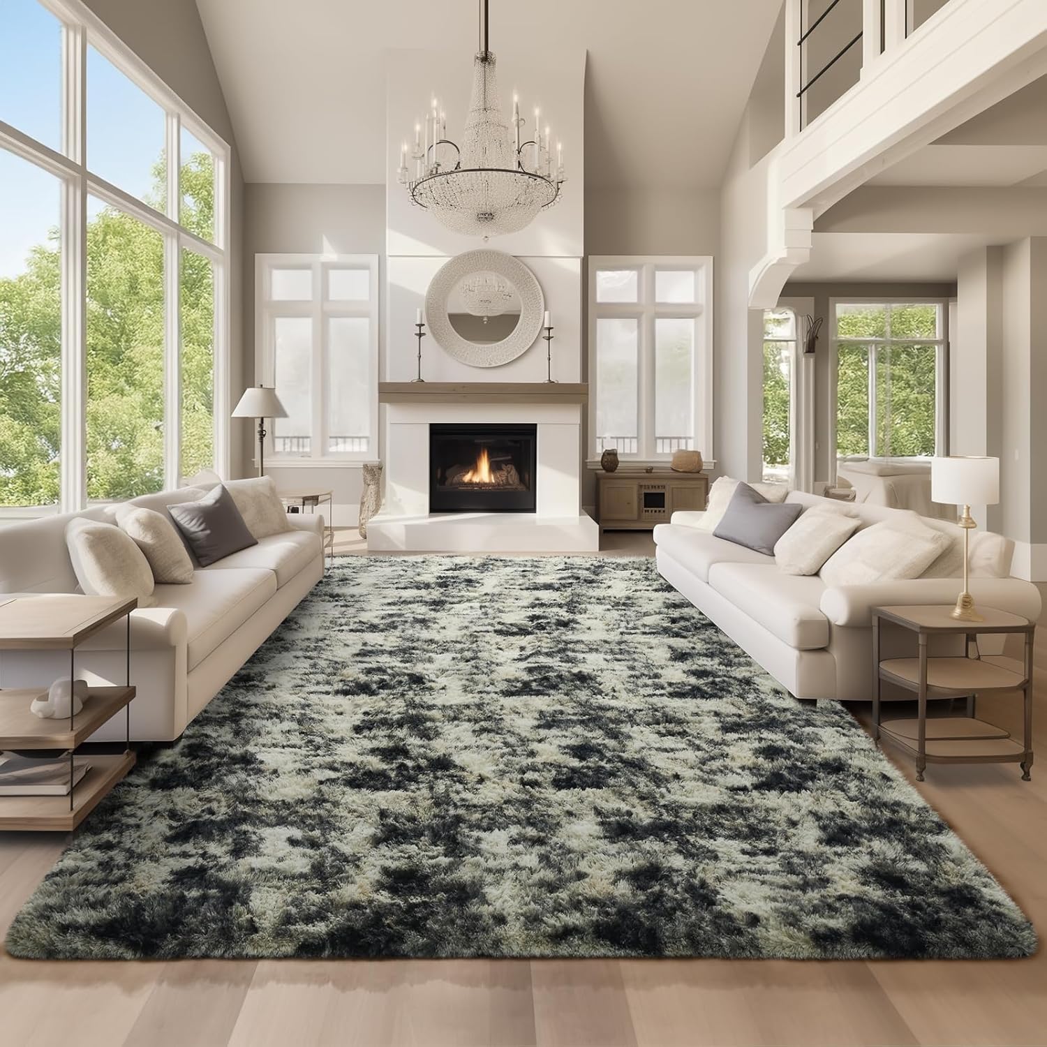 Grey Fluffy Shag Area Rug