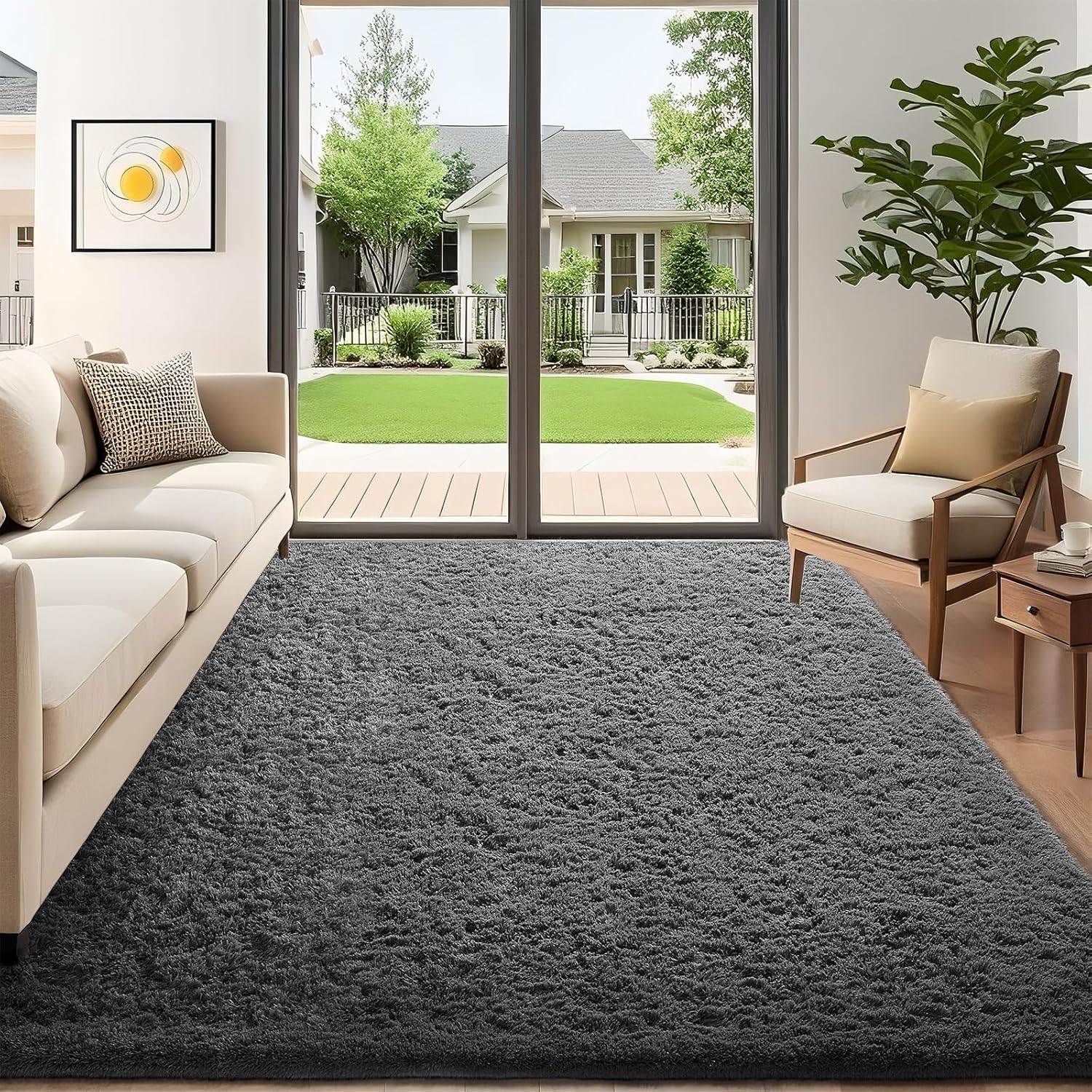 Grey Fluffy Shag Area Rug
