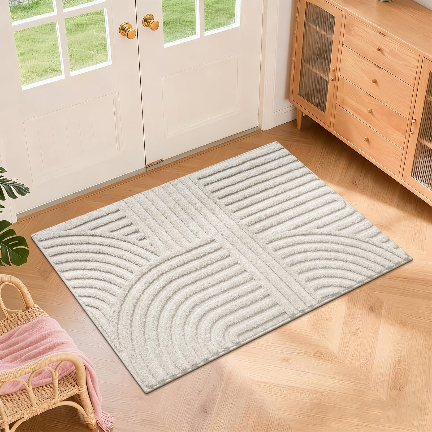 Modern Beige Washable Area Rug