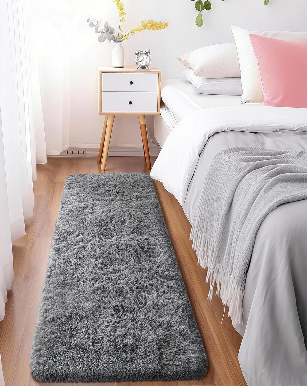 Grey Fluffy Shag Area Rug