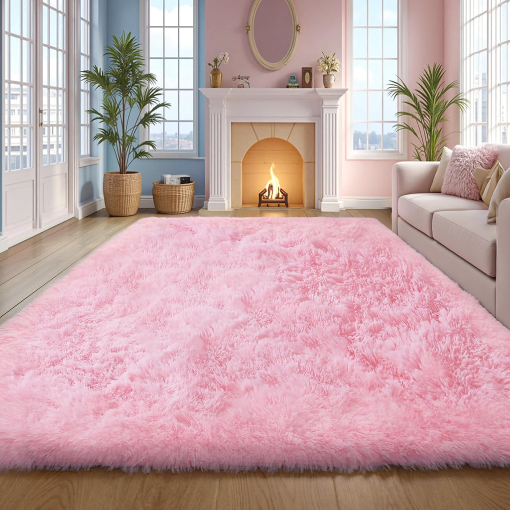 Pink Fluffy Shag Area Rug