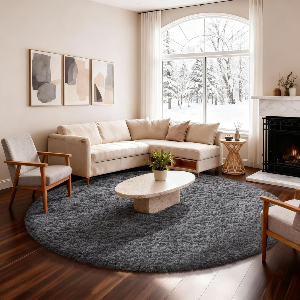Grey Fluffy Shag Area Rug