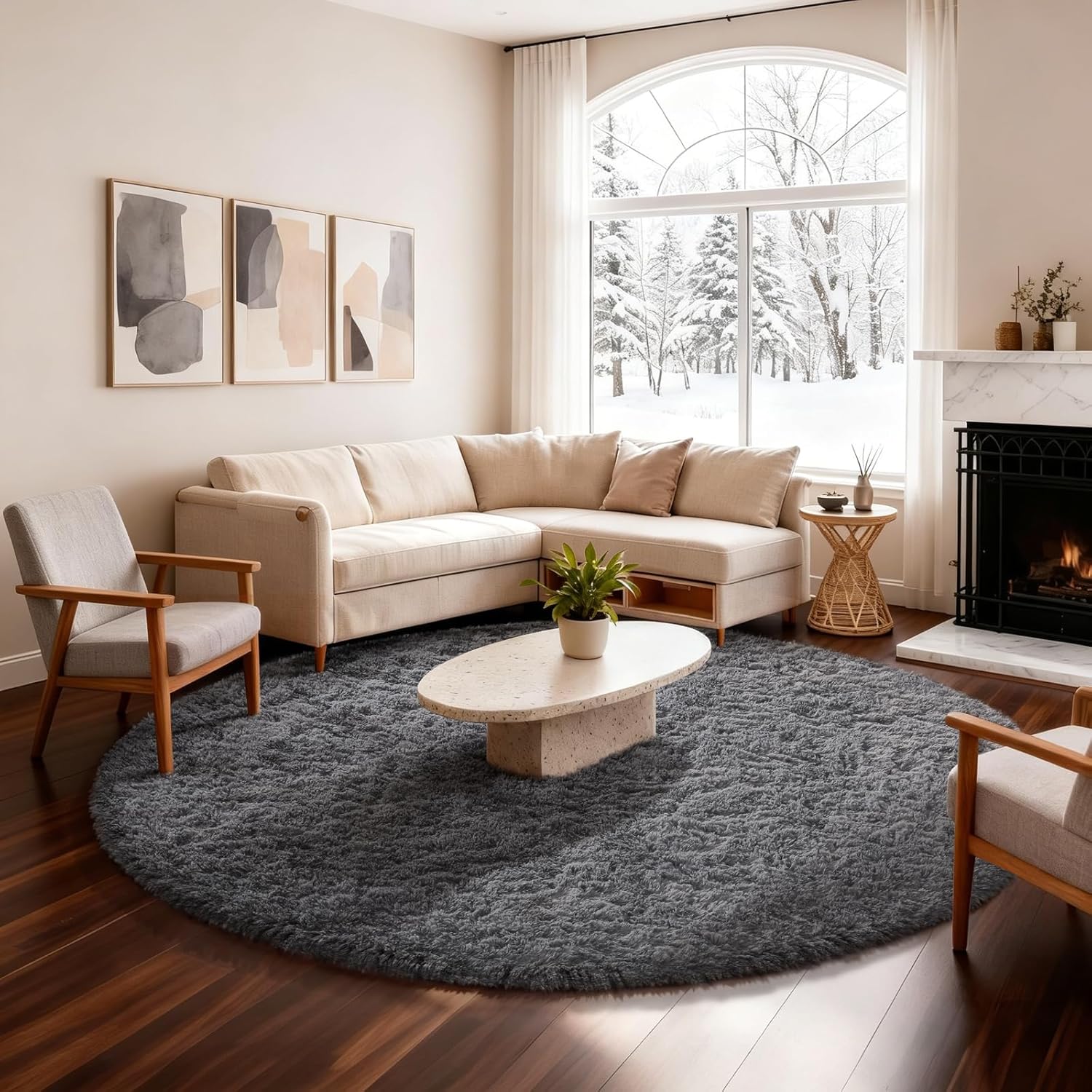 Grey Fluffy Shag Area Rug