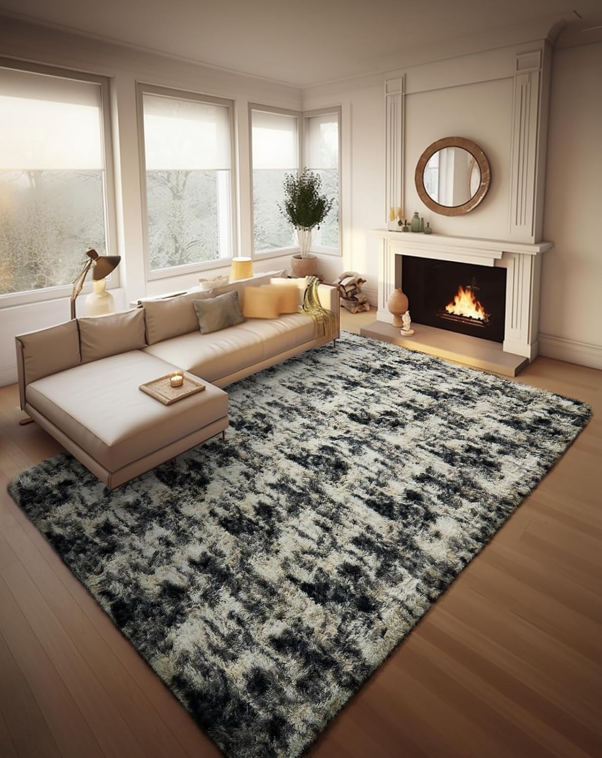 Grey Fluffy Shag Area Rug