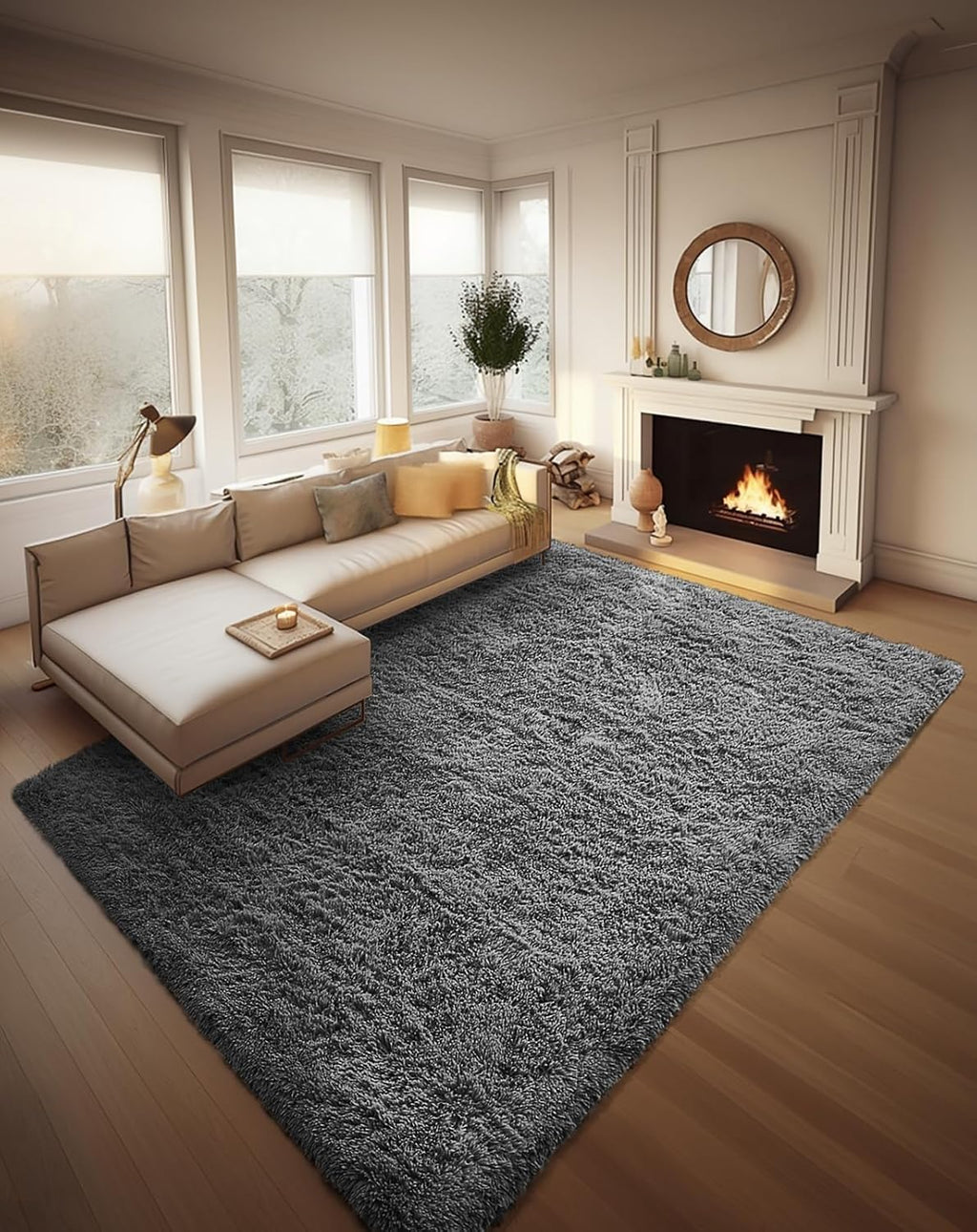 Grey Fluffy Shag Area Rug