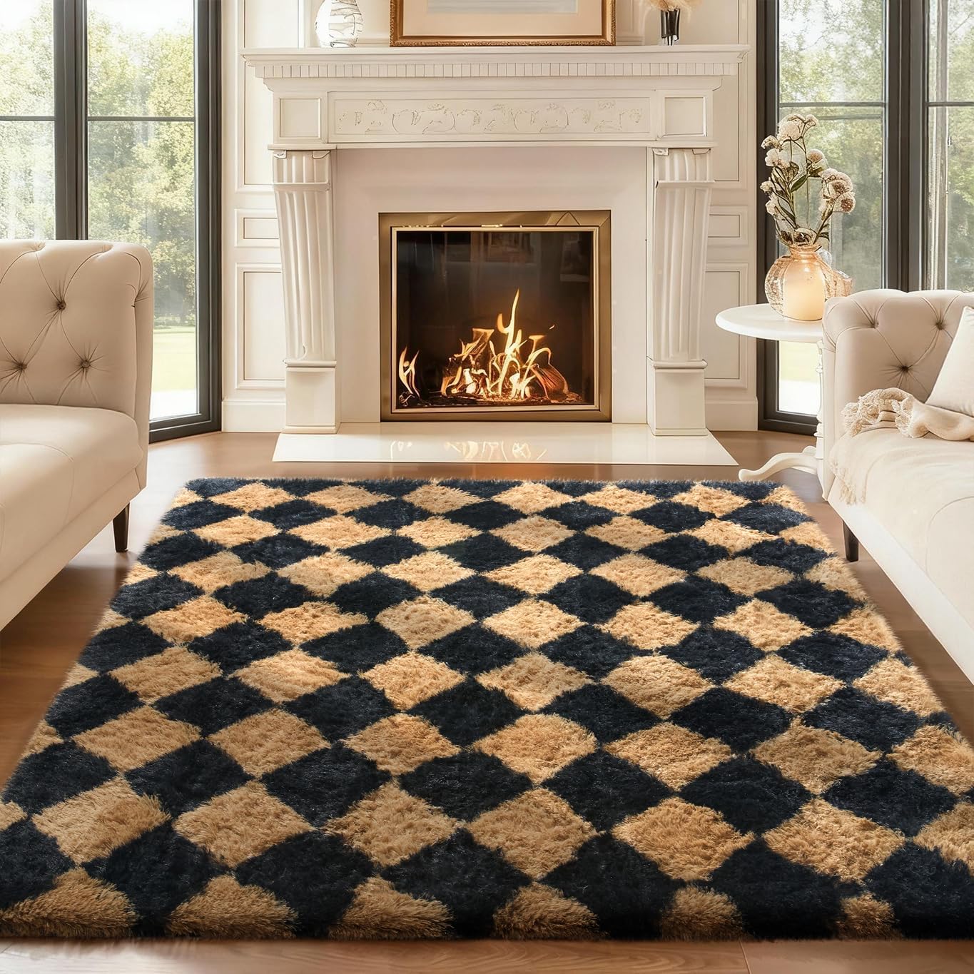 Grey Fluffy Shag Area Rug
