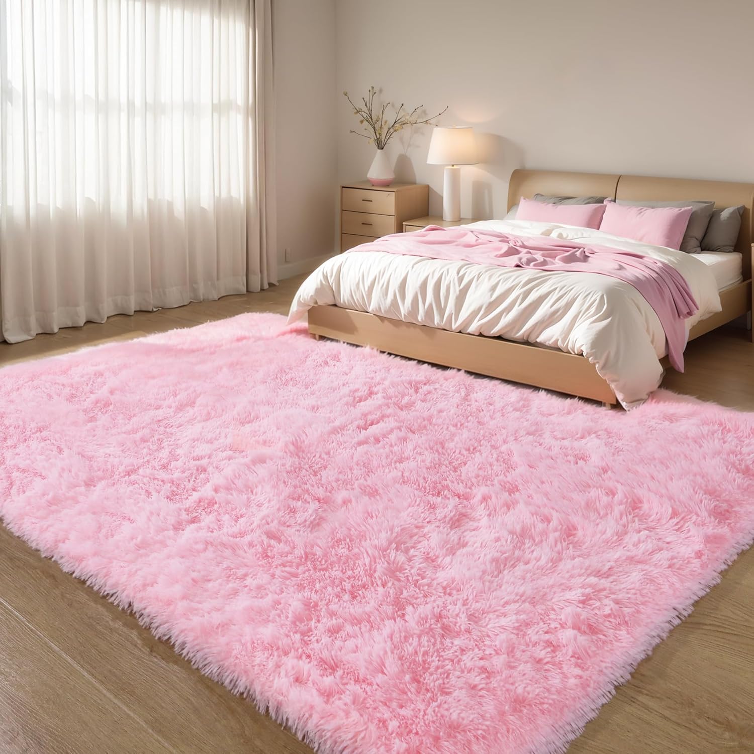 Pink Fluffy Shag Area Rug