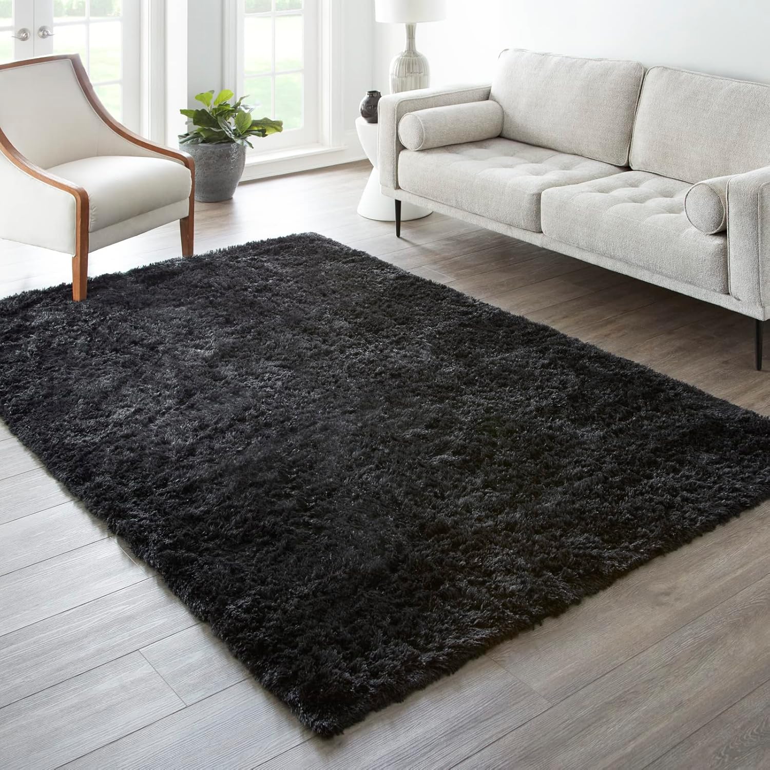 Grey Fluffy Shag Area Rug