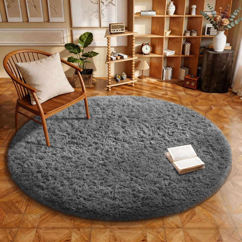 Grey Fluffy Shag Area Rug