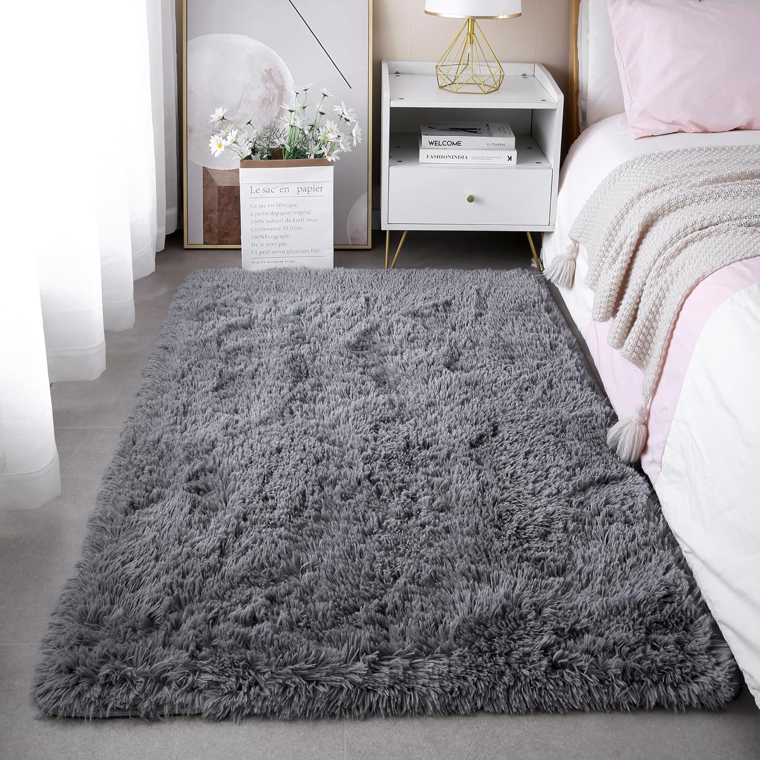 Pink Fluffy Shag Area Rug