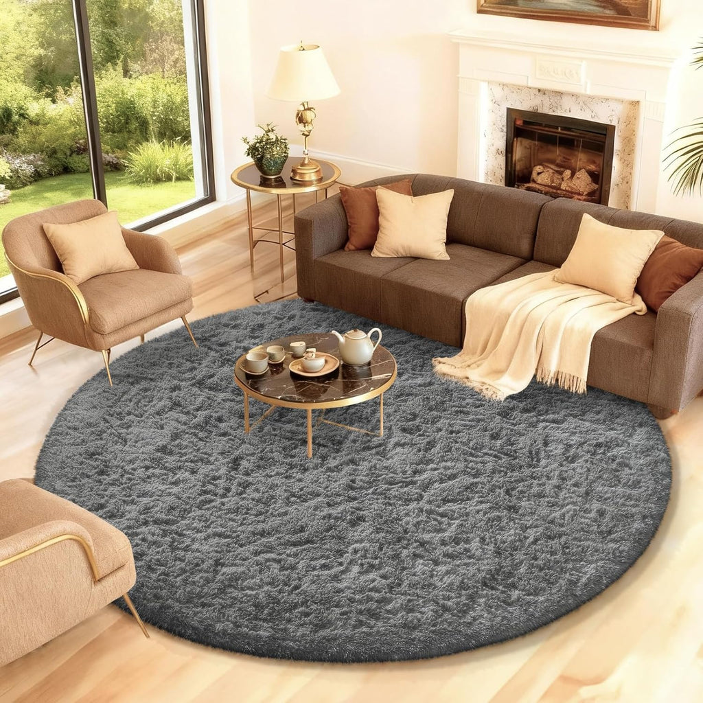 Grey Fluffy Shag Area Rug