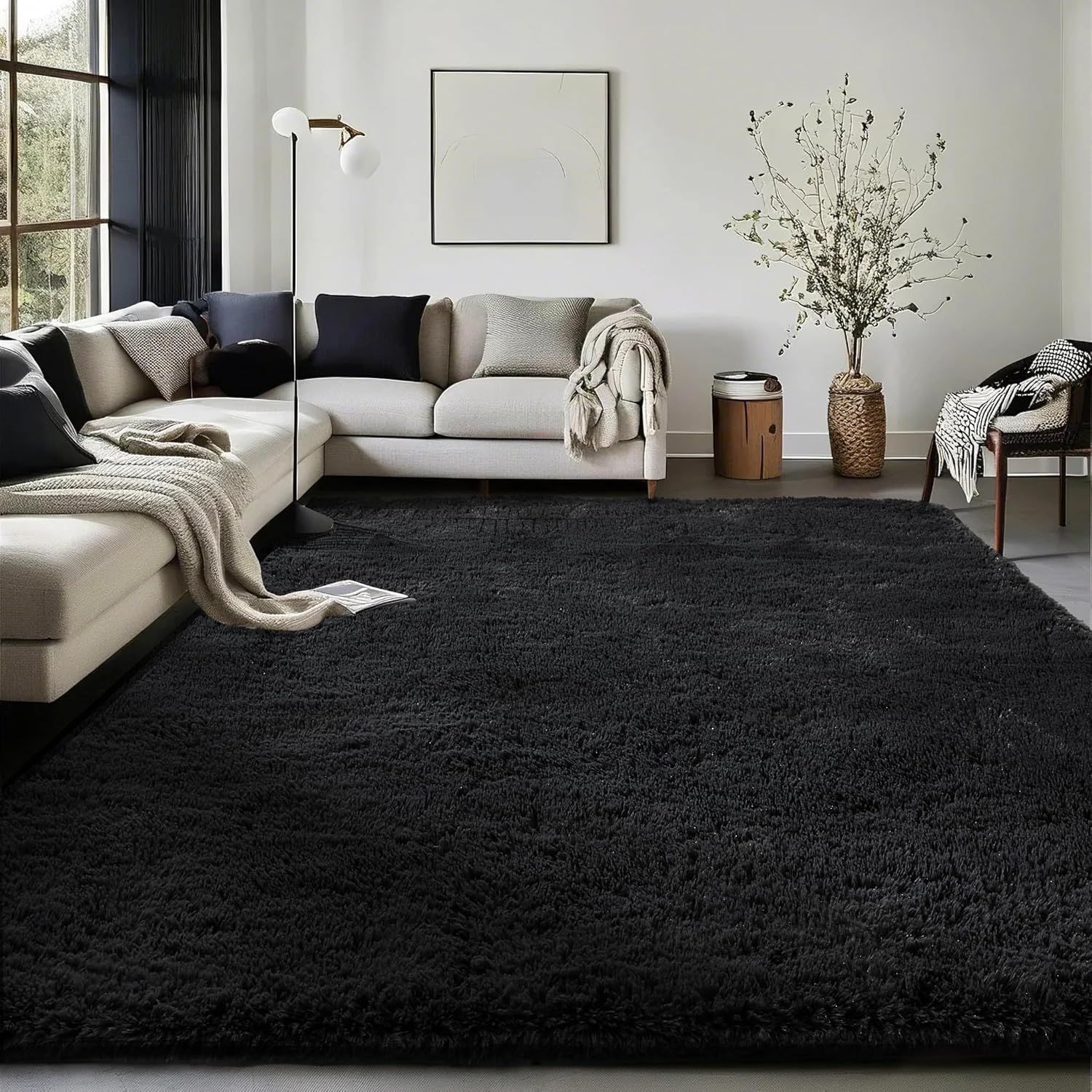Grey Fluffy Shag Area Rug