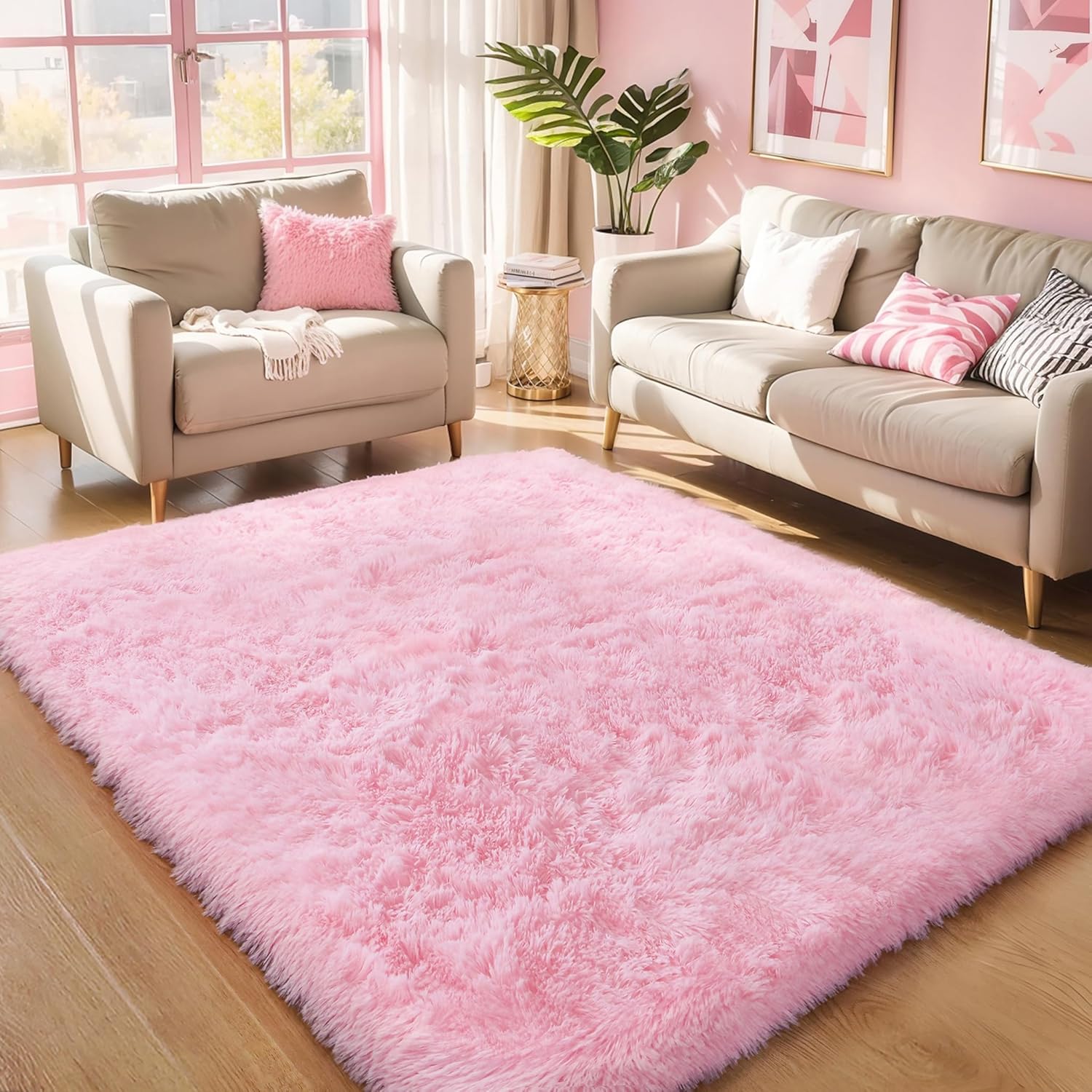 Pink Fluffy Shag Area Rug