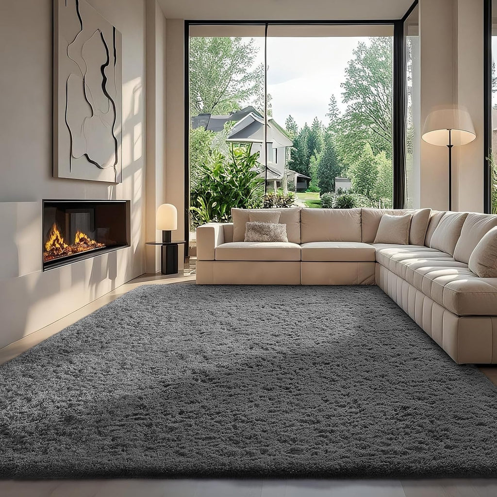Grey Fluffy Shag Area Rug