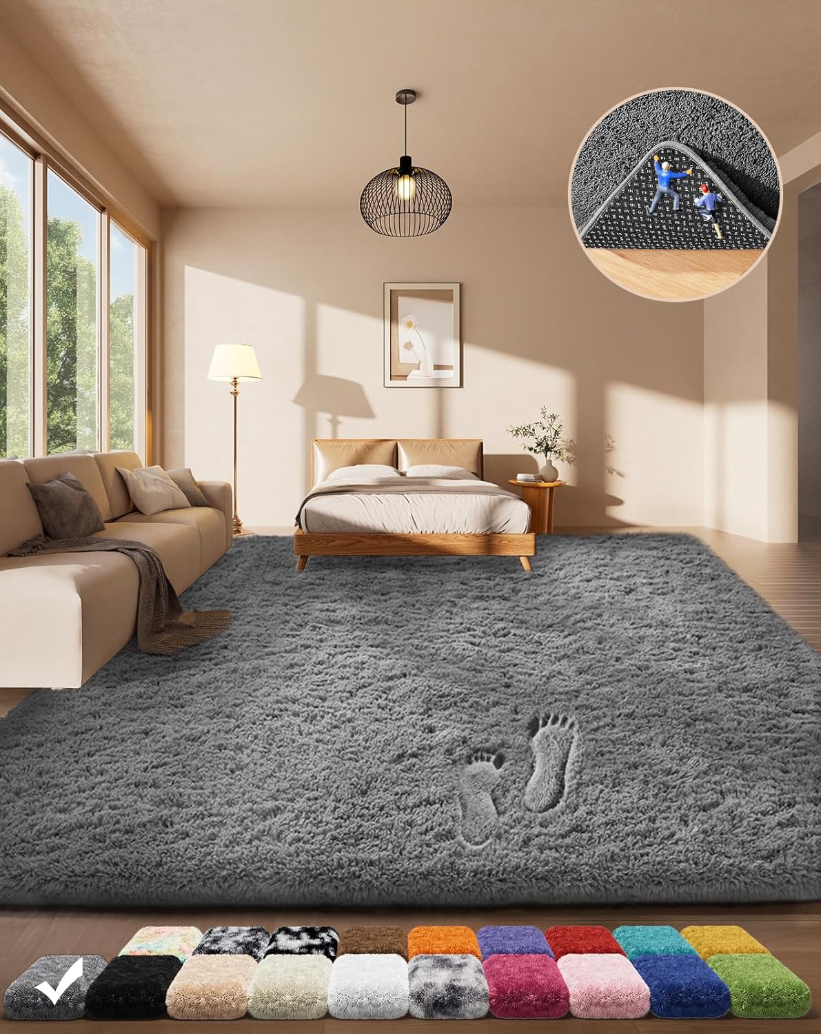 Grey Fluffy Shag Area Rug