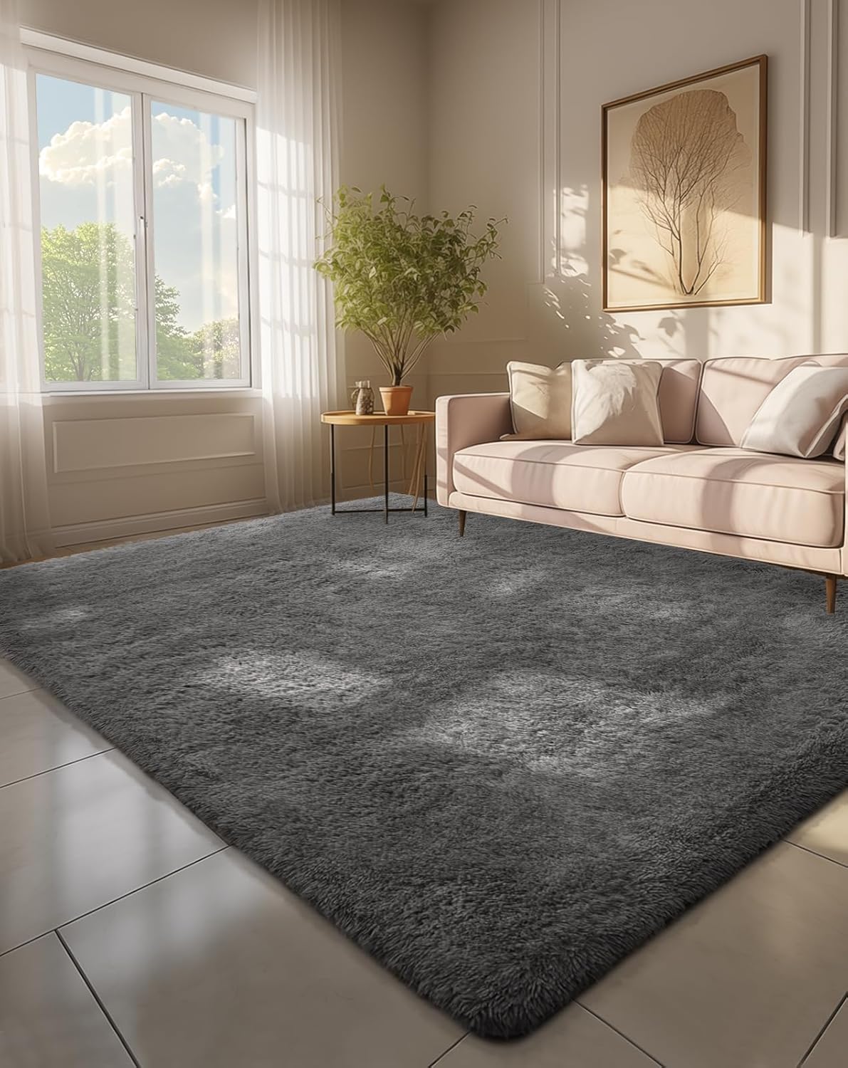 Grey Fluffy Shag Area Rug