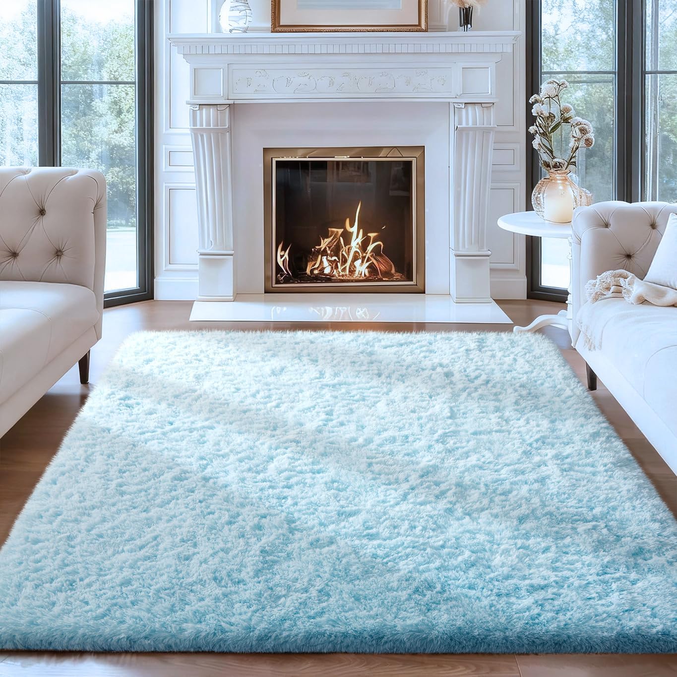 Grey Fluffy Shag Area Rug
