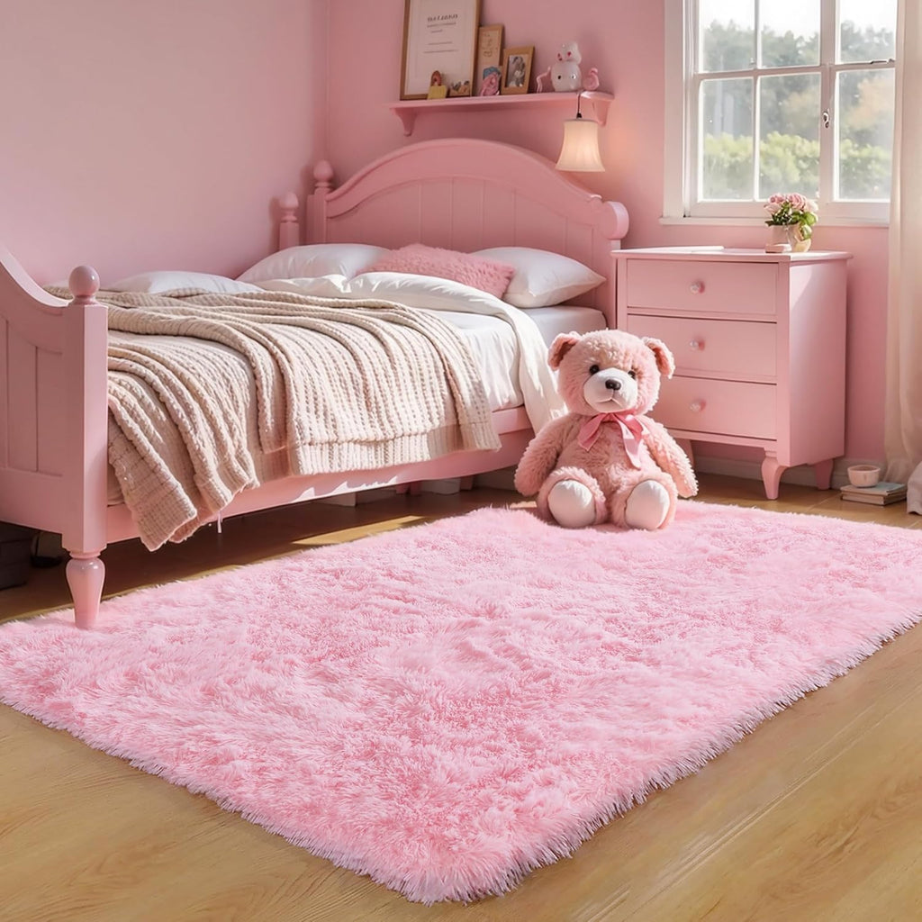 Pink Fluffy Shag Area Rug