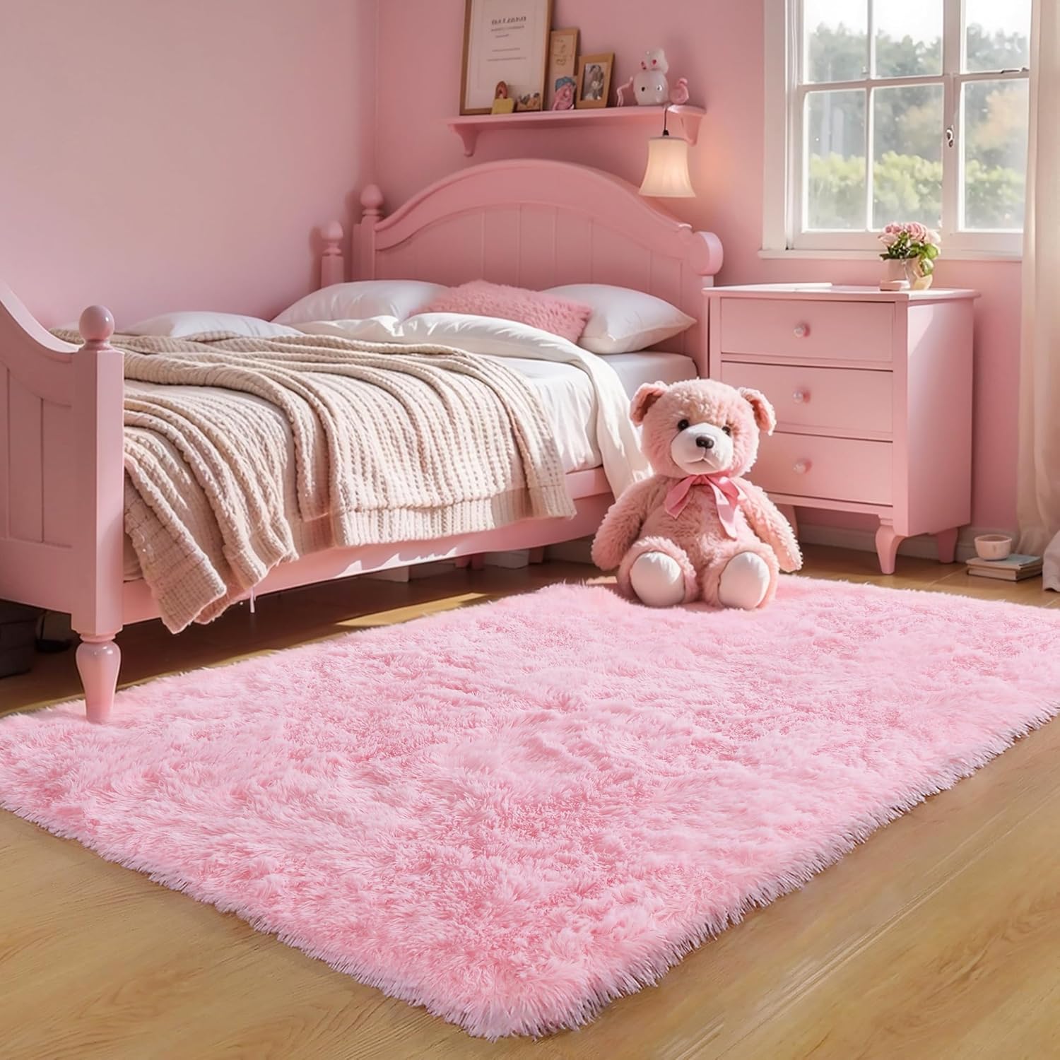 Pink Fluffy Shag Area Rug