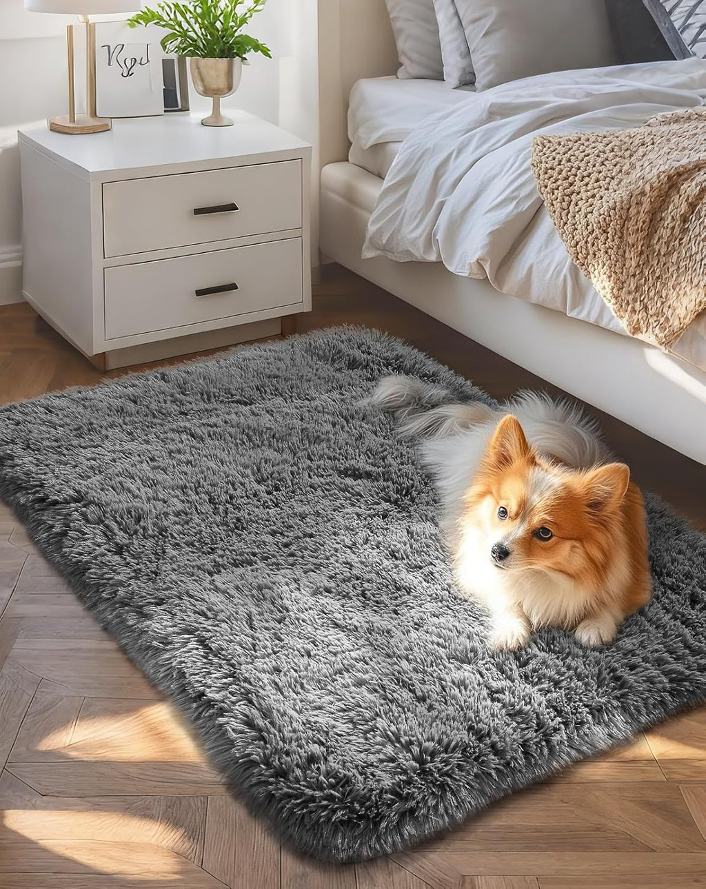 Grey Fluffy Shag Area Rug