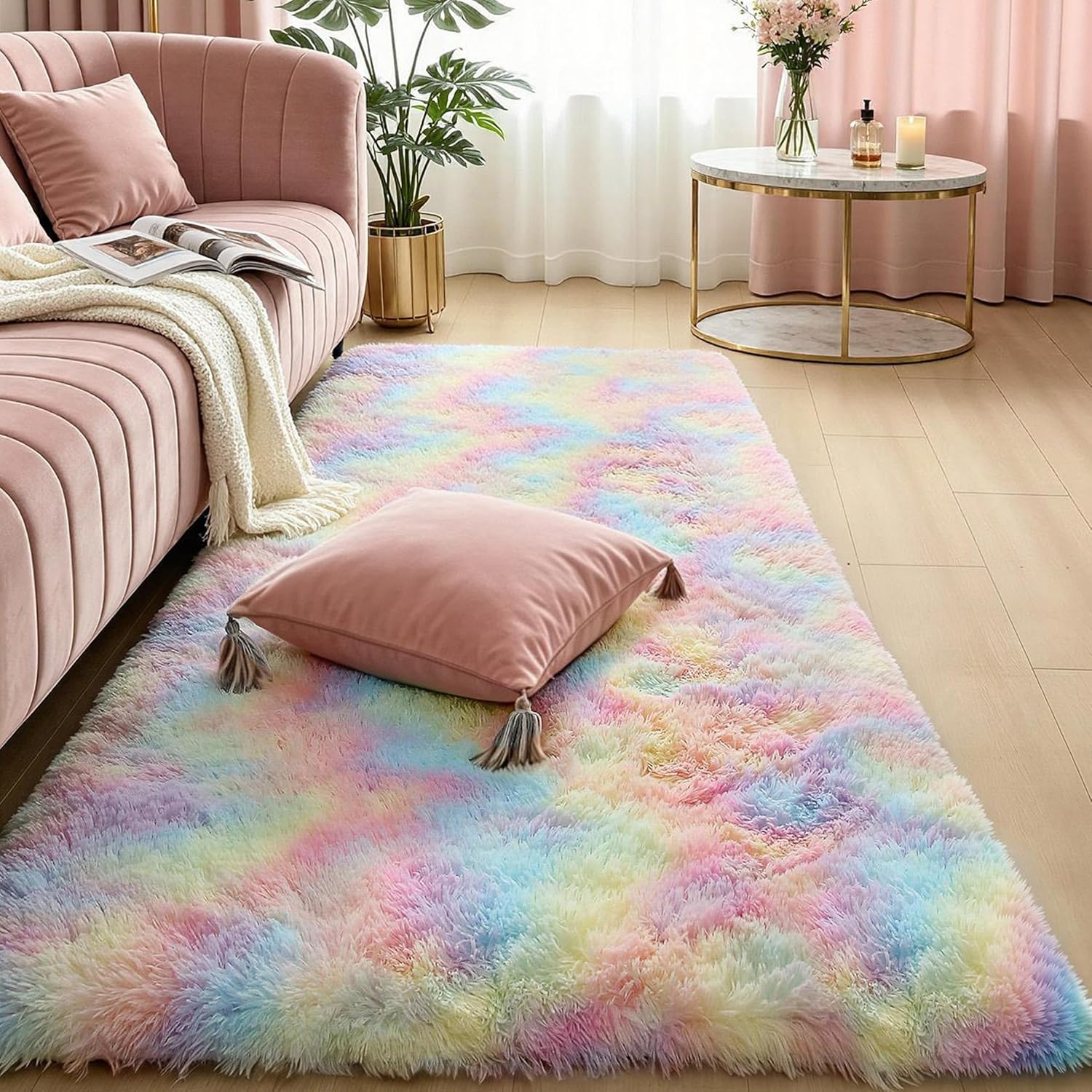 Pink Fluffy Shag Area Rug