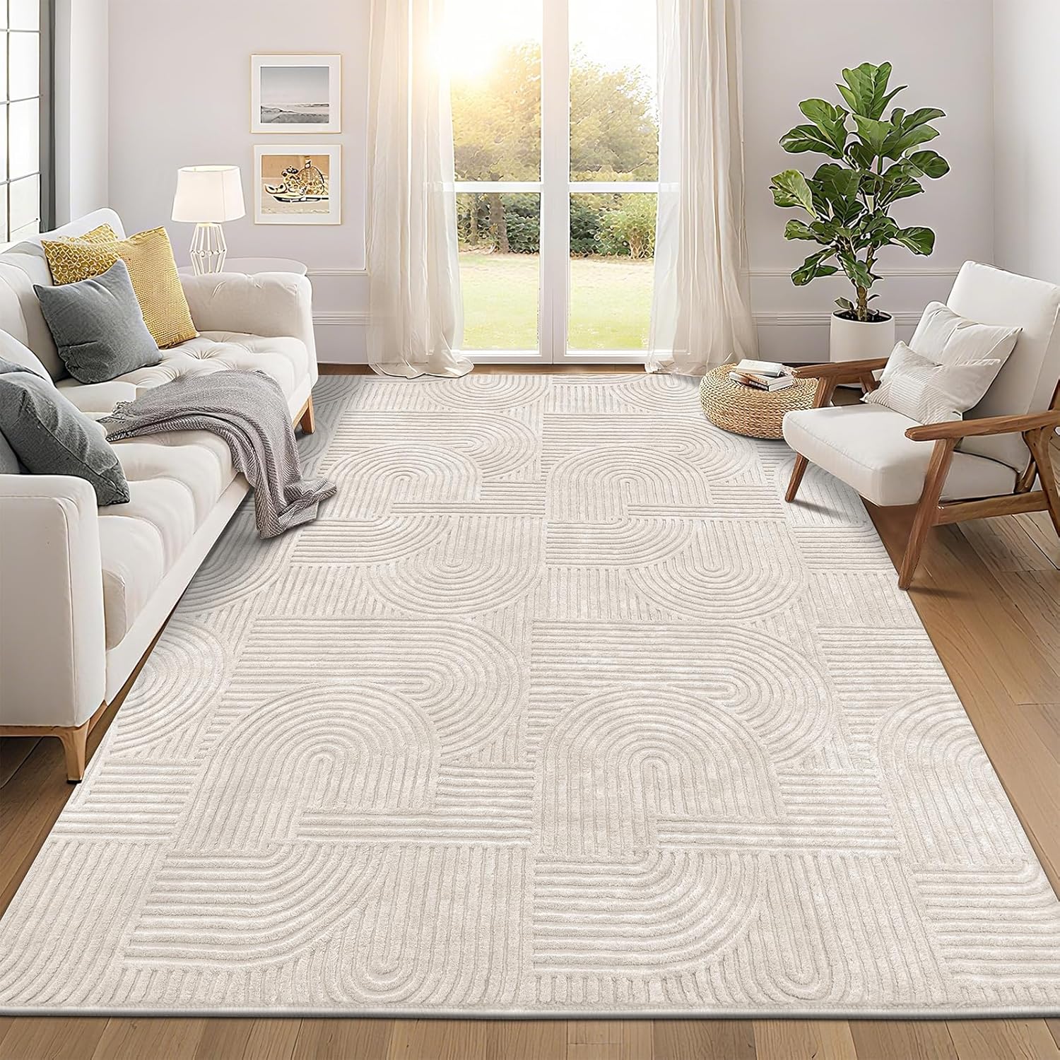 Modern Beige Washable Area Rug