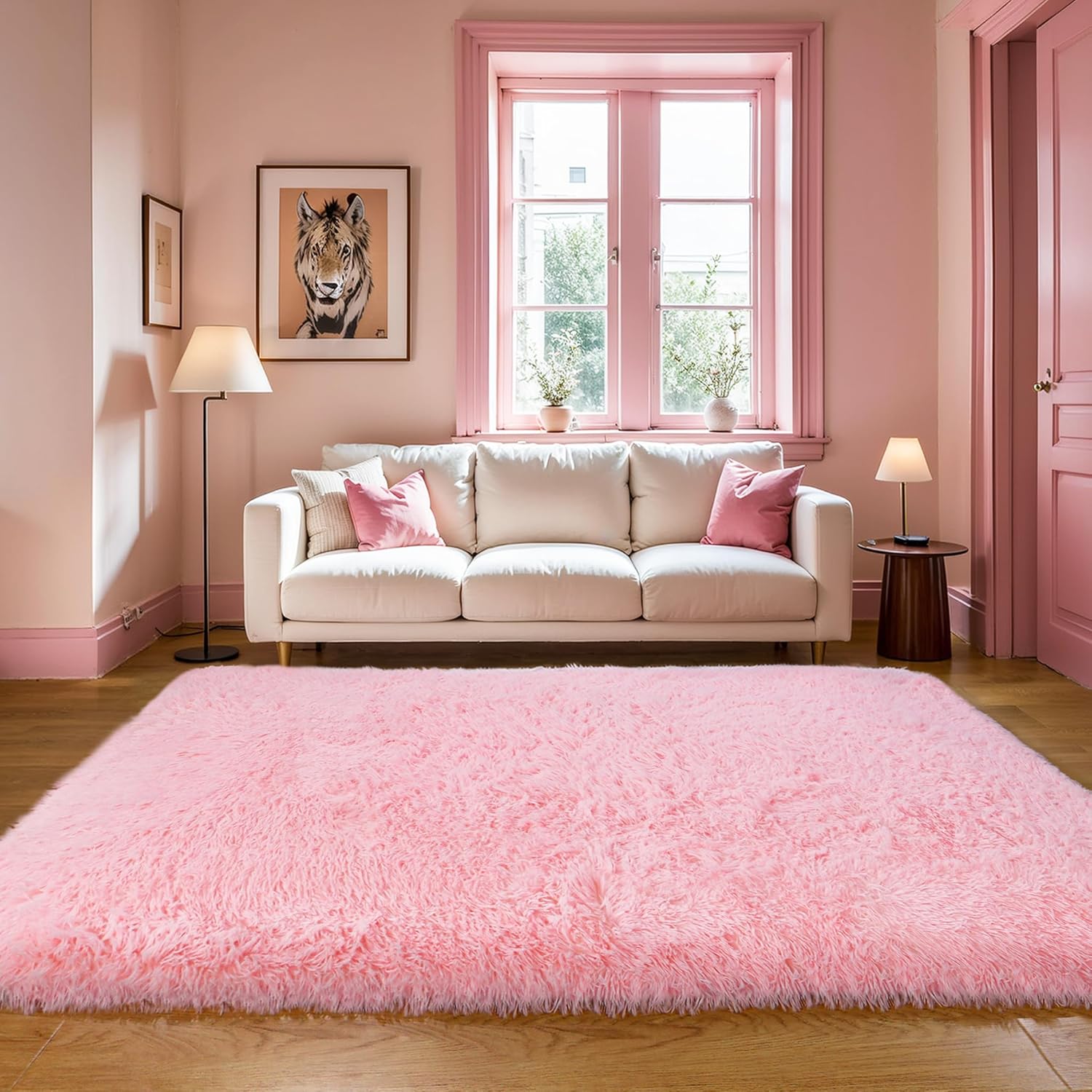 Pink Fluffy Shag Area Rug