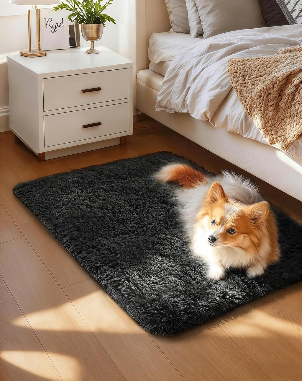 Grey Fluffy Shag Area Rug