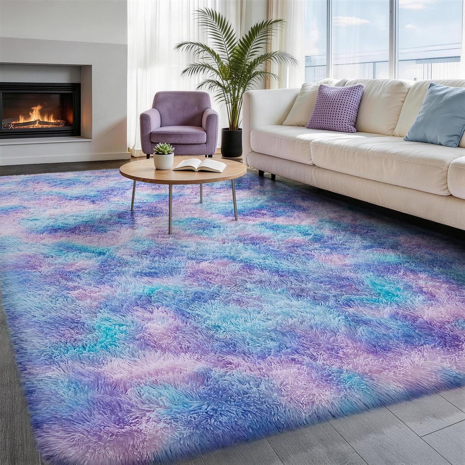 Grey Fluffy Shag Area Rug
