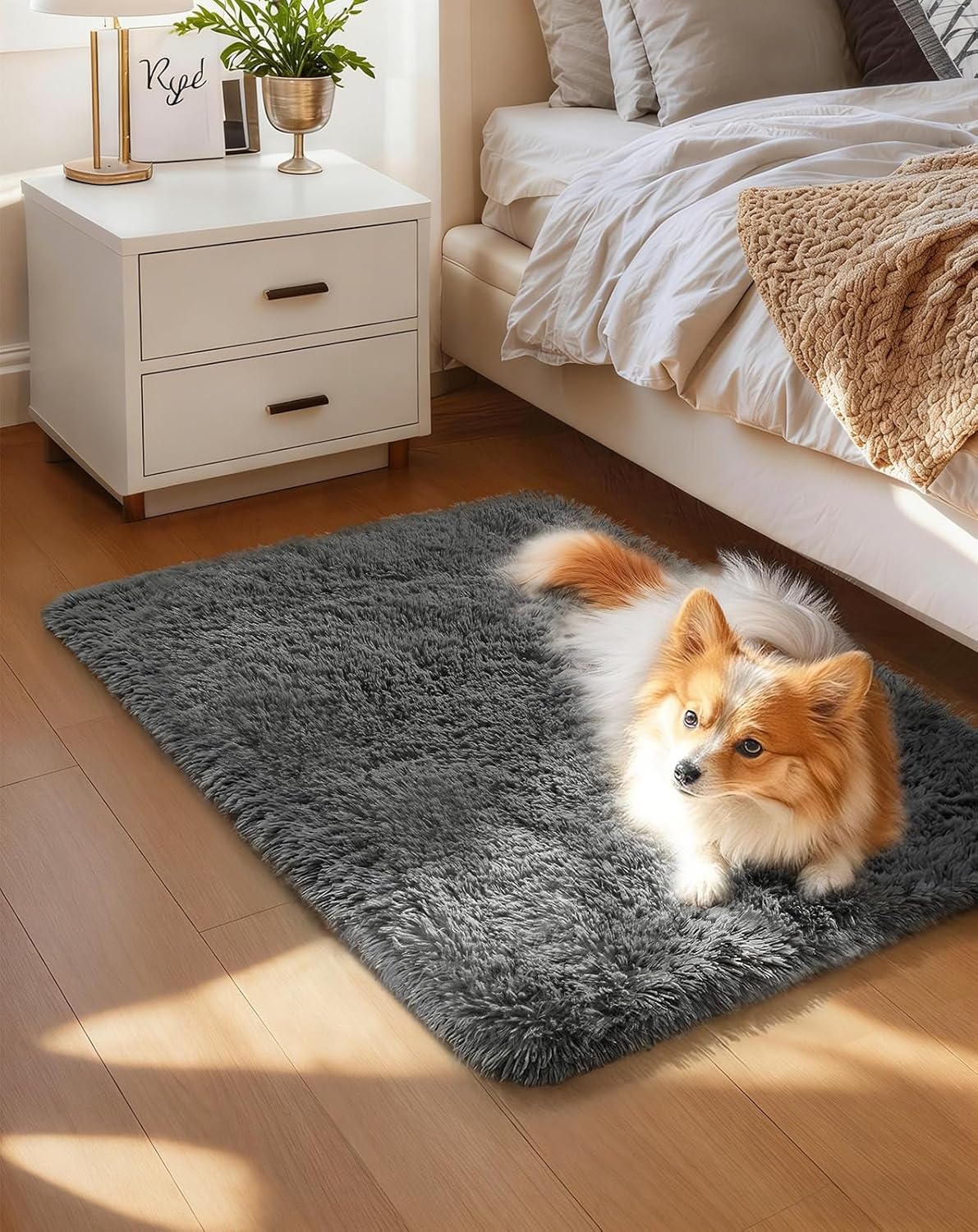 Grey Fluffy Shag Area Rug
