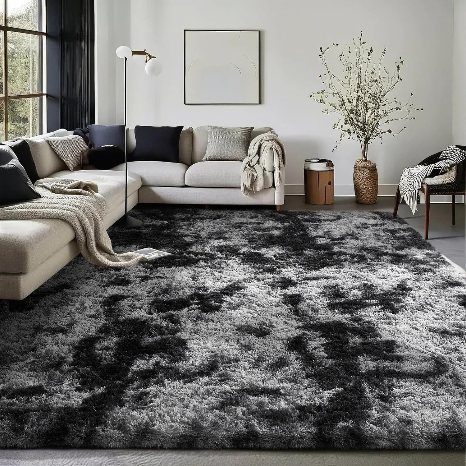 Grey Fluffy Shag Area Rug