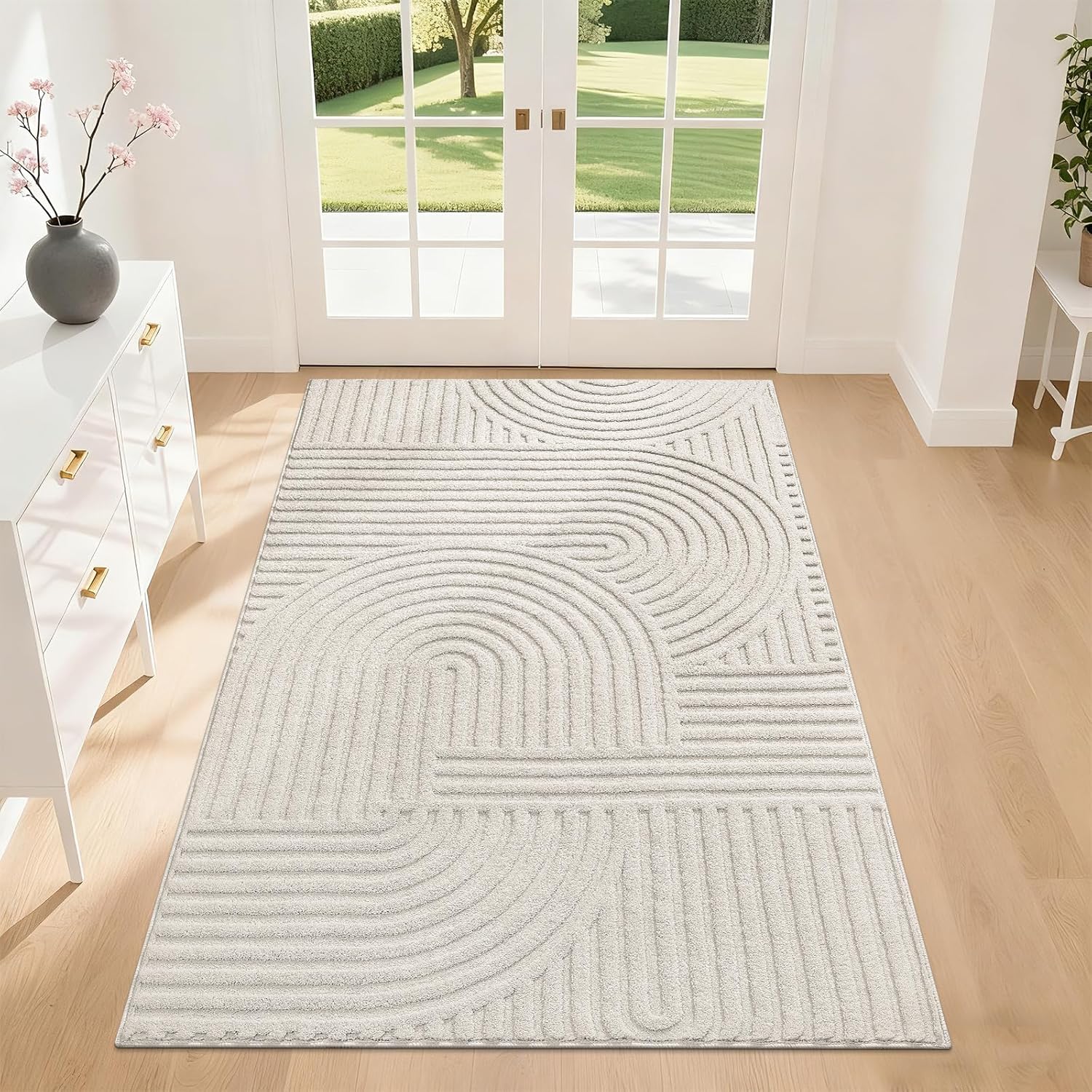 Modern Beige Washable Area Rug
