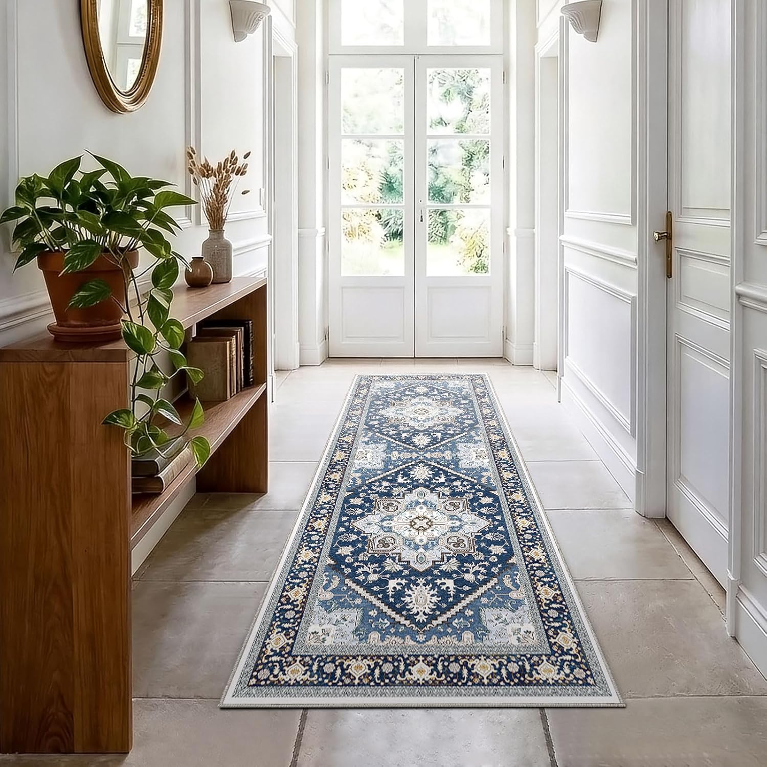 Navy Gold Washable Area Rug
