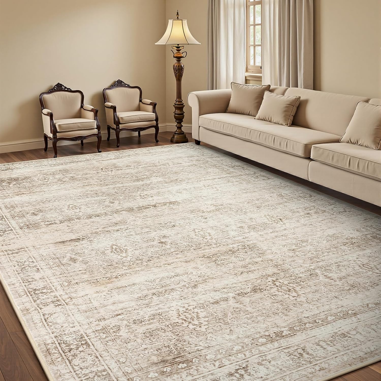 Green Washable Boho Area Rug