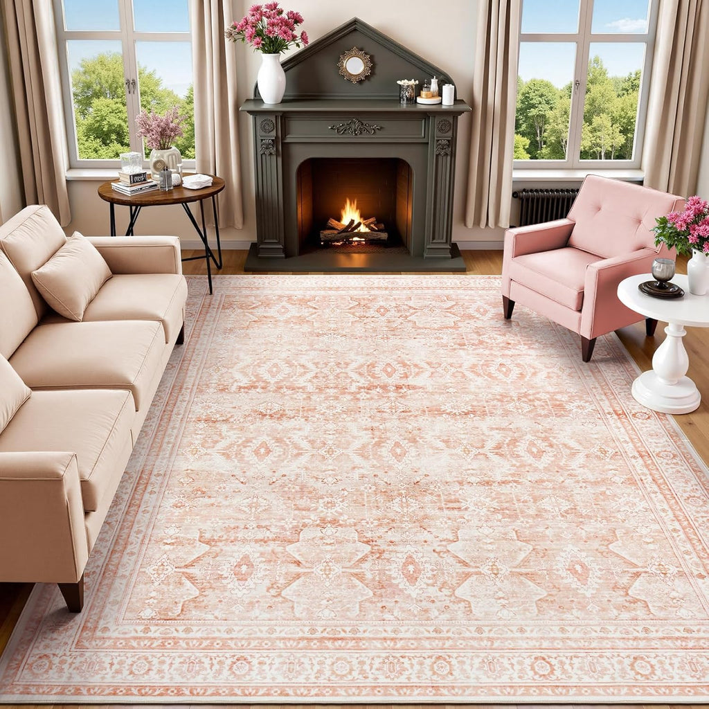 Green Washable Boho Area Rug