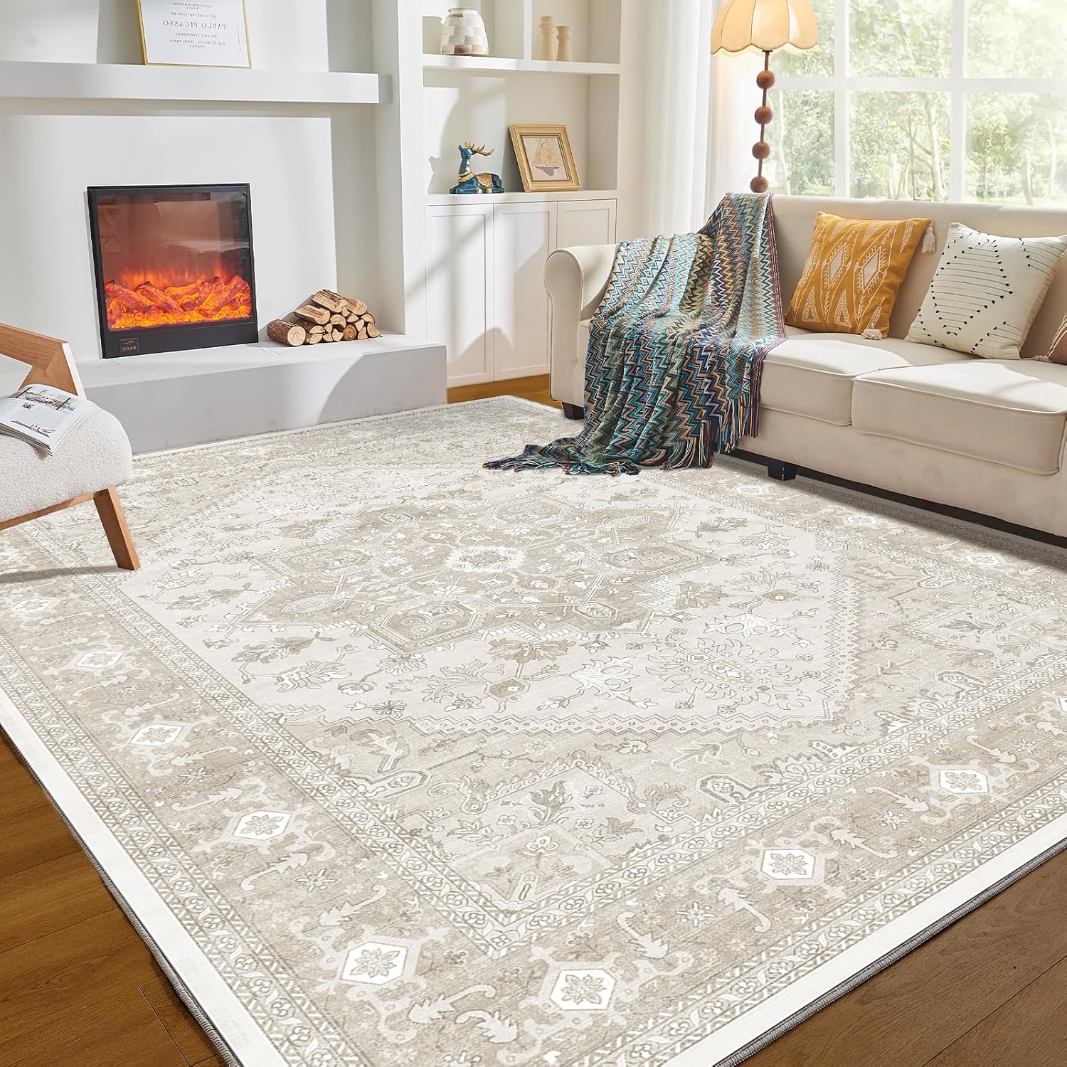 Navy Gold Washable Area Rug