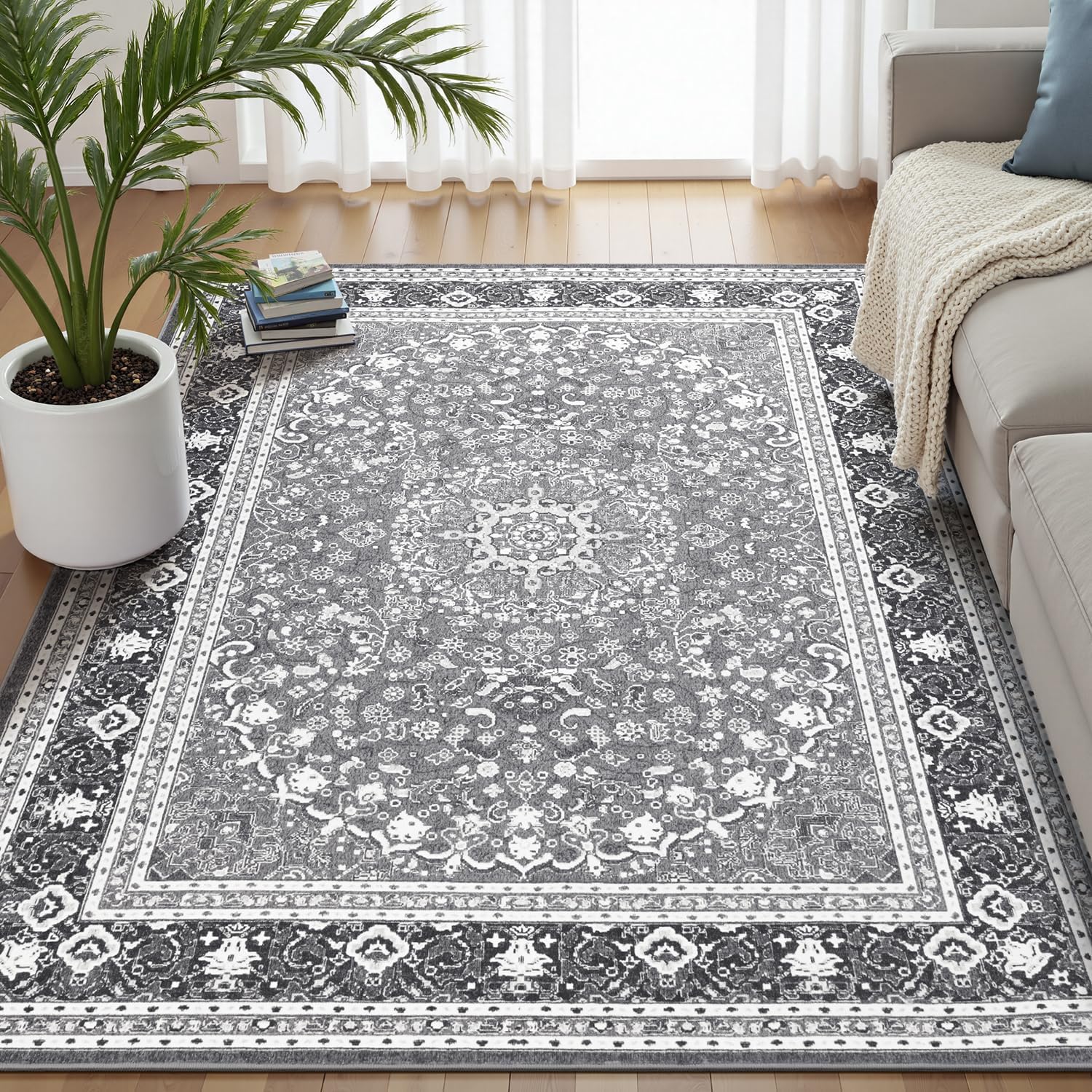 Green Washable Boho Area Rug