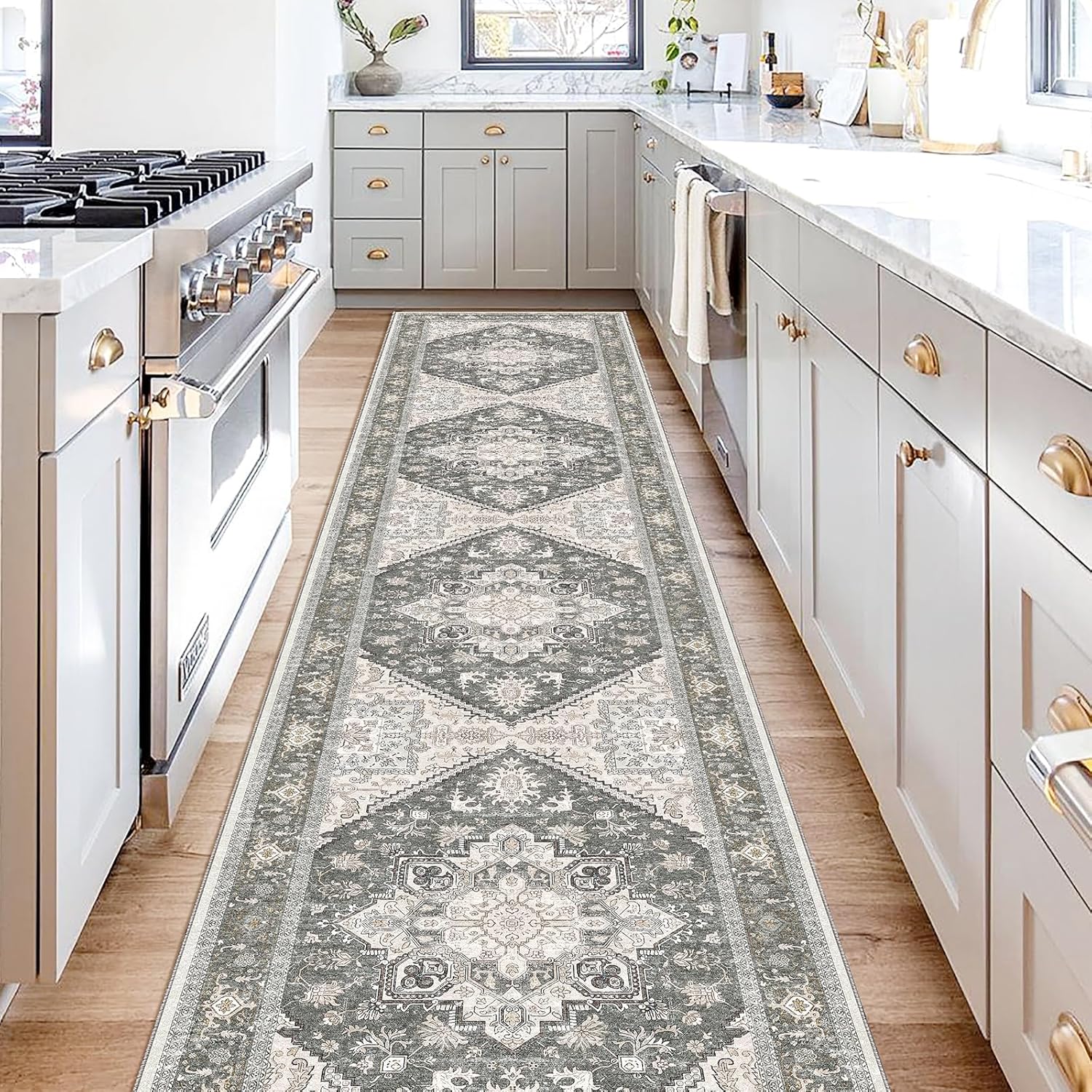 Navy Gold Washable Area Rug