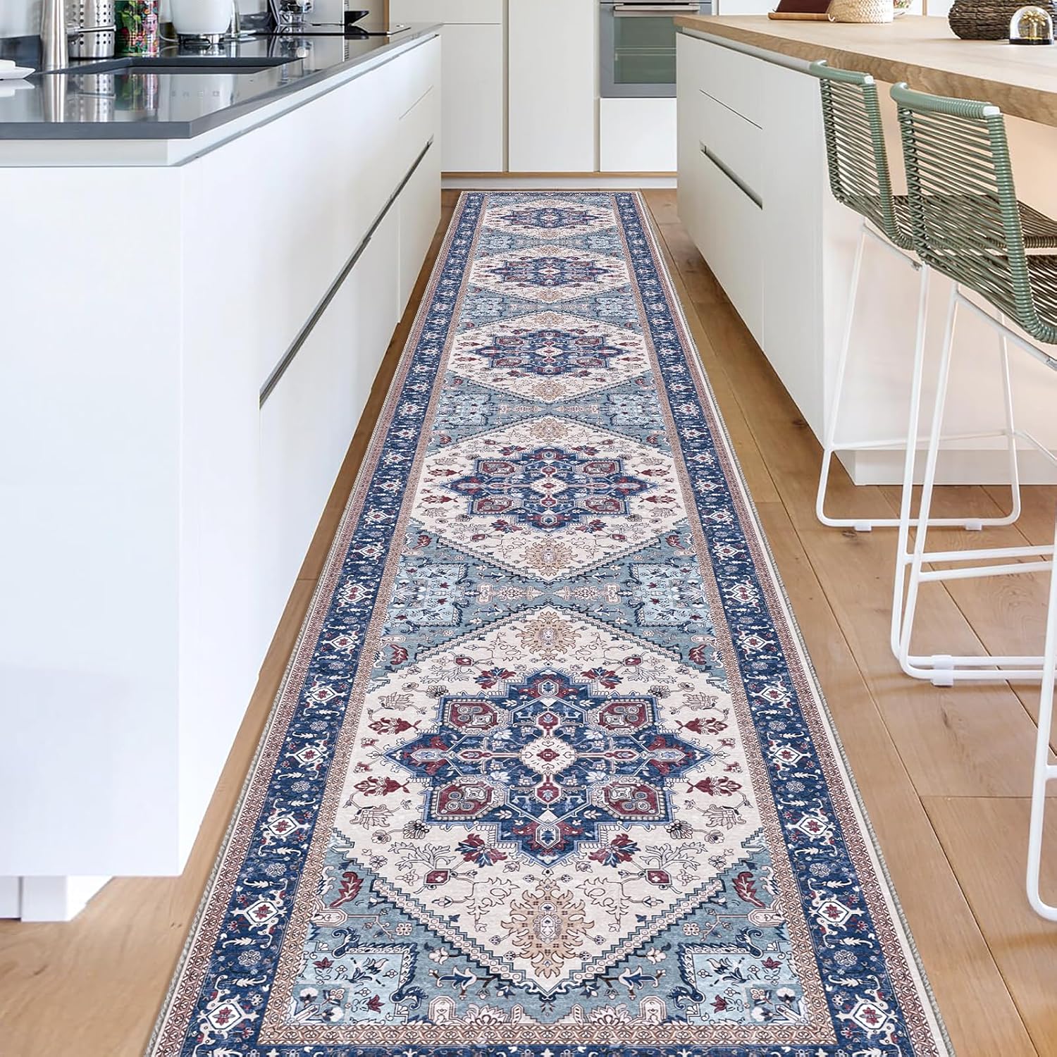 Navy Gold Washable Area Rug