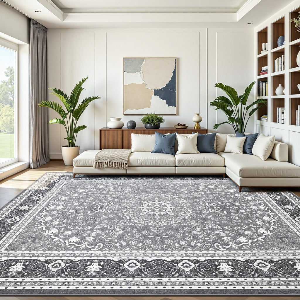 Green Washable Boho Area Rug