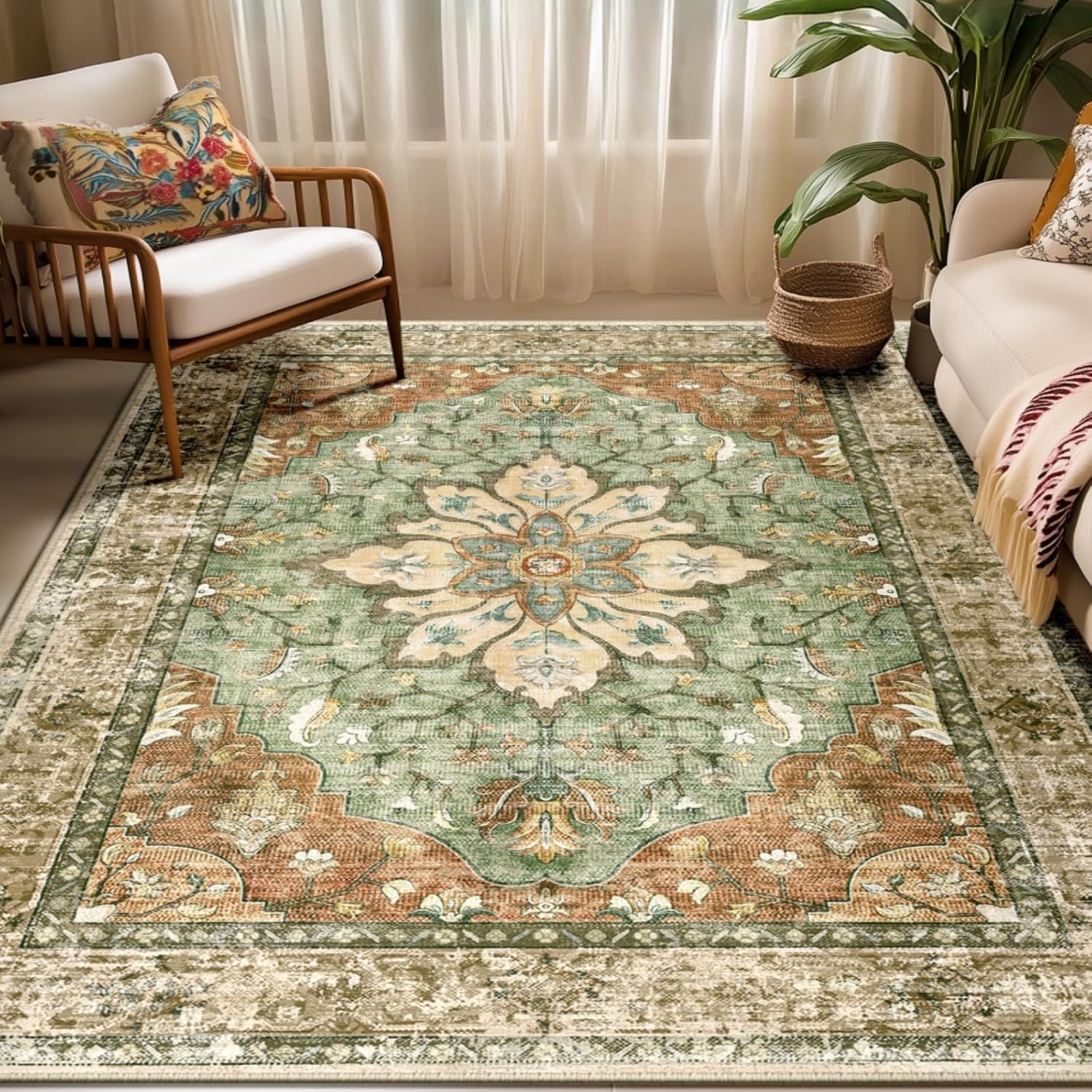 Vintage Floral Washable Area Rug