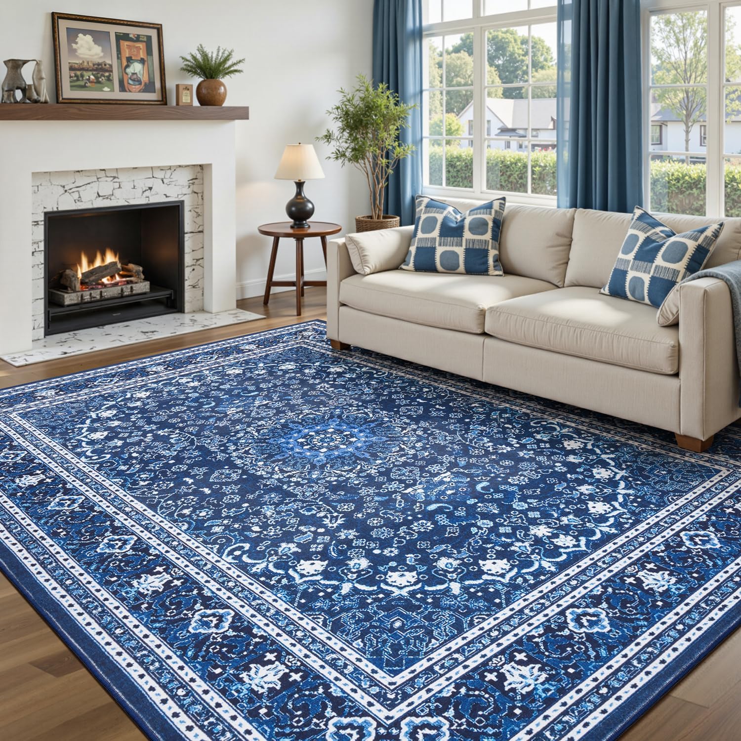 Green Washable Boho Area Rug