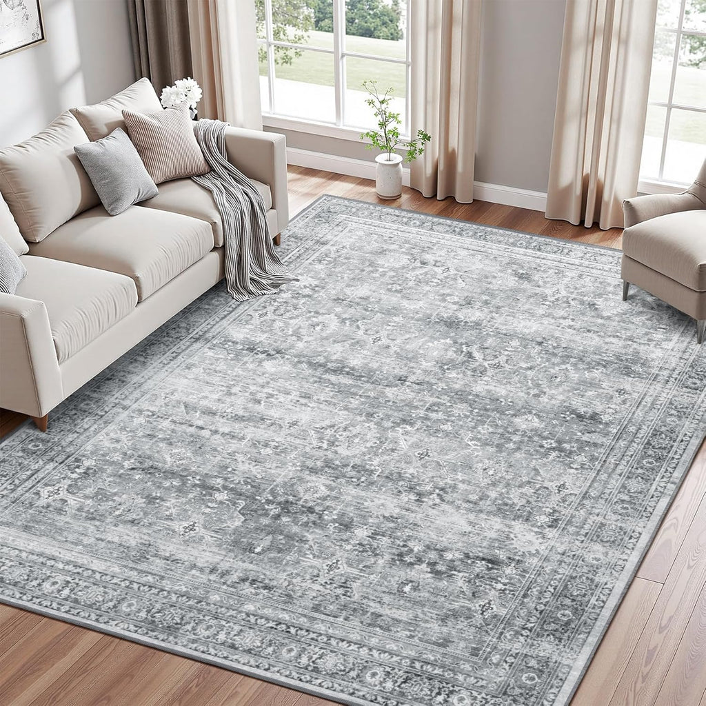Green Washable Boho Area Rug