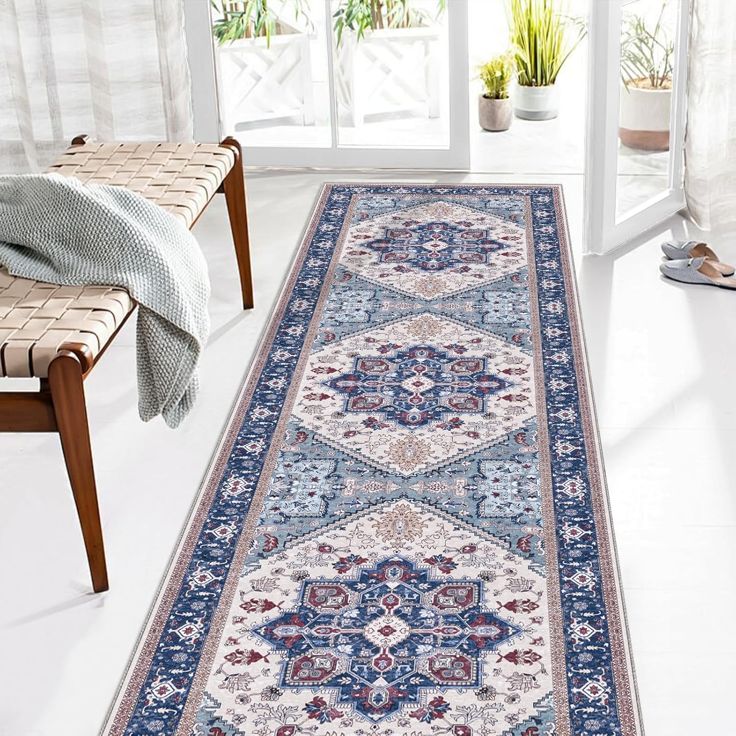 Navy Gold Washable Area Rug