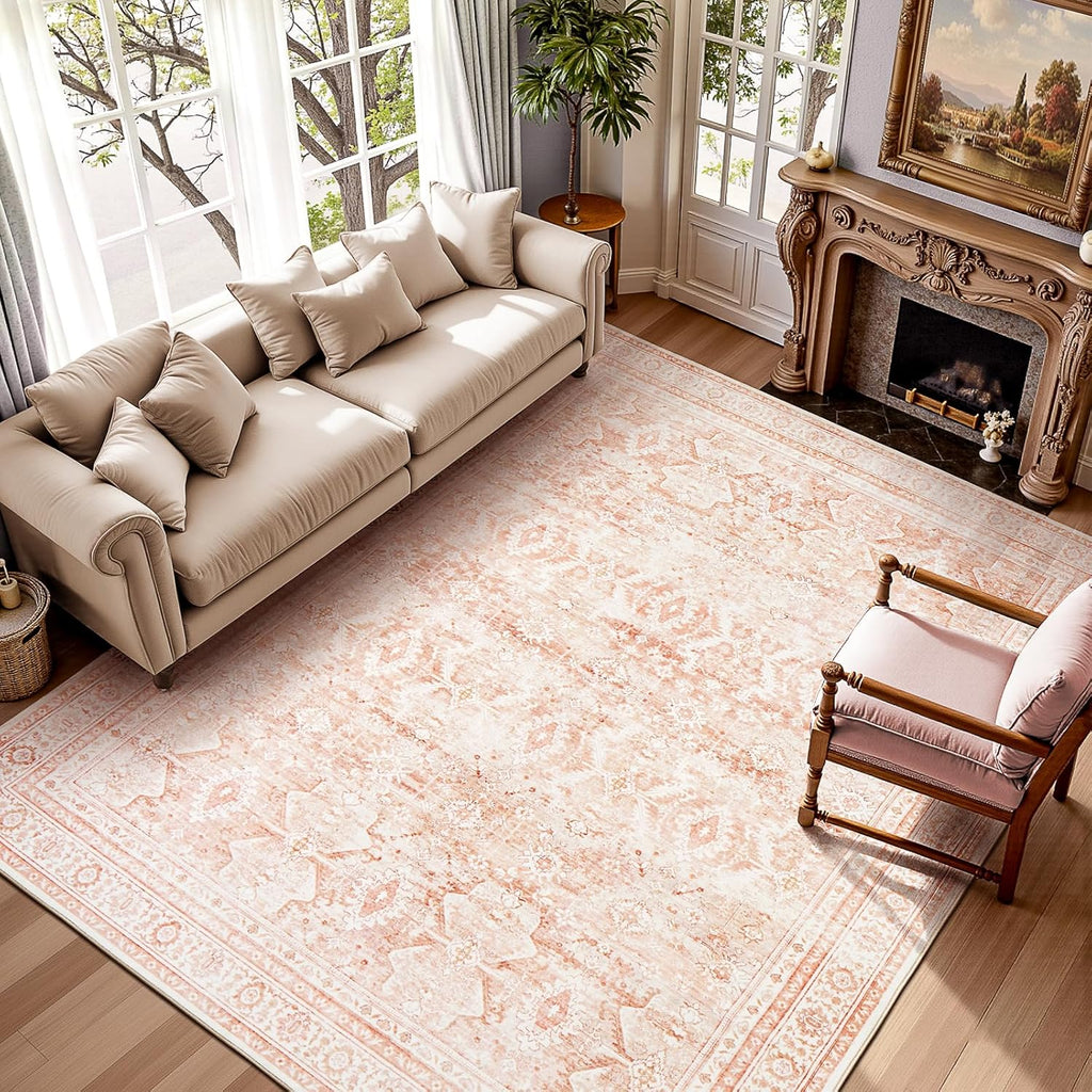 Green Washable Boho Area Rug