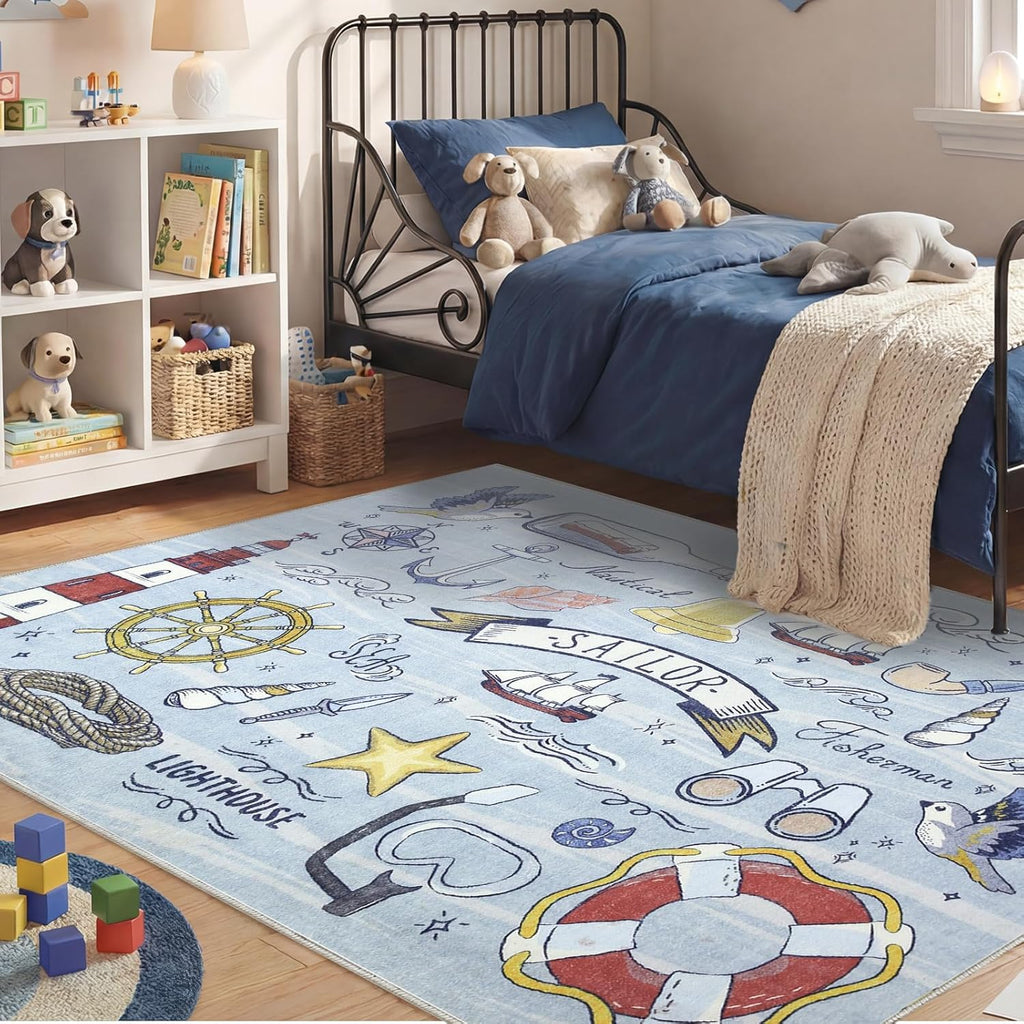 Navy Gold Washable Area Rug